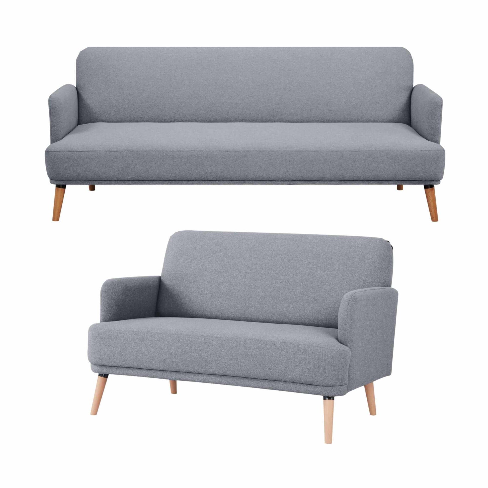 Brianna Fabric Upholstered 3 2 Seater Couch - Light Grey
