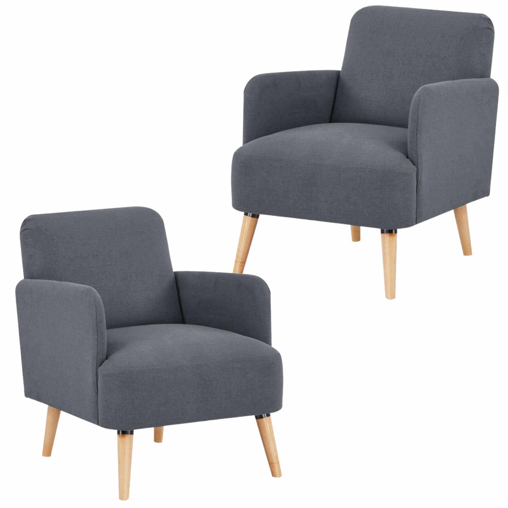 Brianna Sofa Armchair Set of 2 Fabric Upholstered Couch - Dark Grey