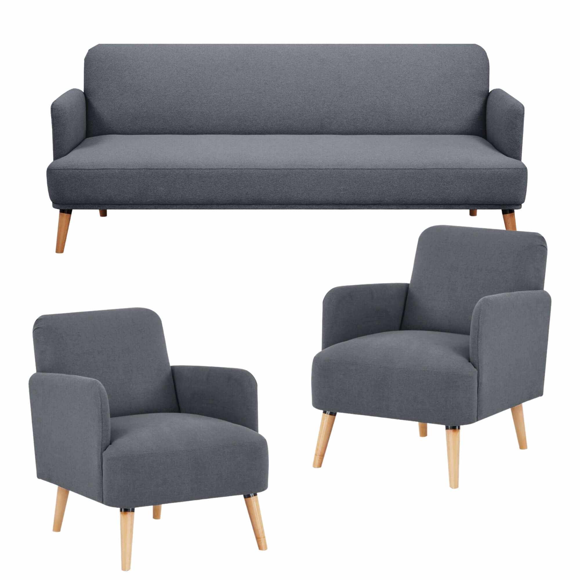 Brianna 3 + 1 + 1 Seater Upholstered Fabric Luxury Sofa Couch - Dark G