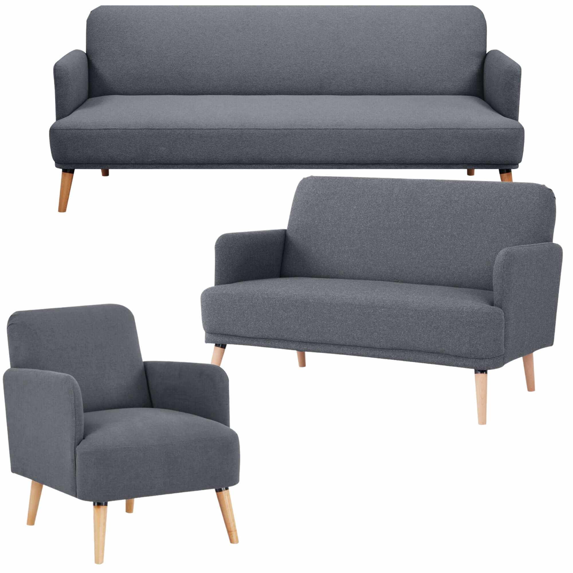 Brianna Fabric Upholstered 3 2 1 Lounge Suites Sofa - Dark Grey