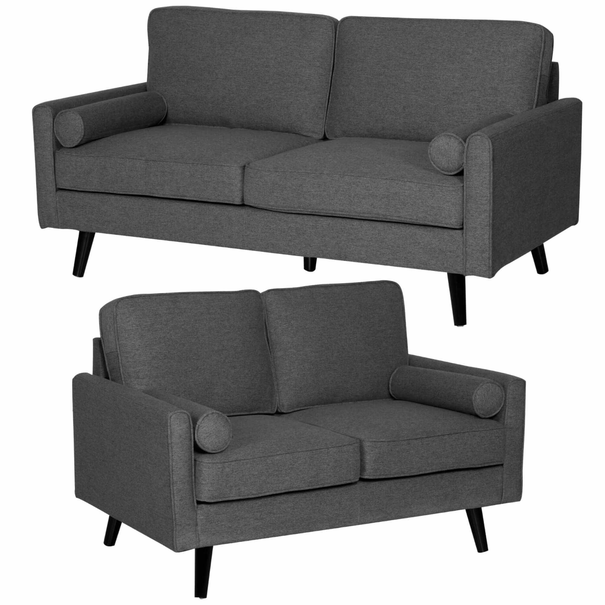 Lexi 2 + 2.5 Seater Couch Set Fabric Upholstered Lounge - Dark Grey