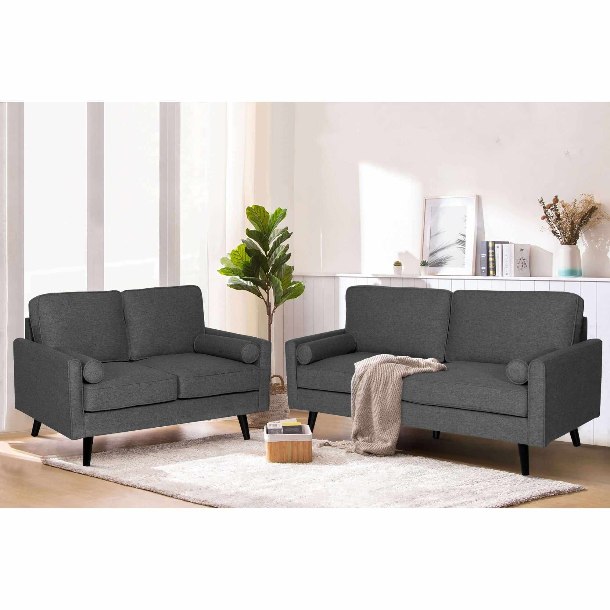 Lexi 2 + 2.5 Seater Couch Set Fabric Upholstered Lounge - Dark Grey