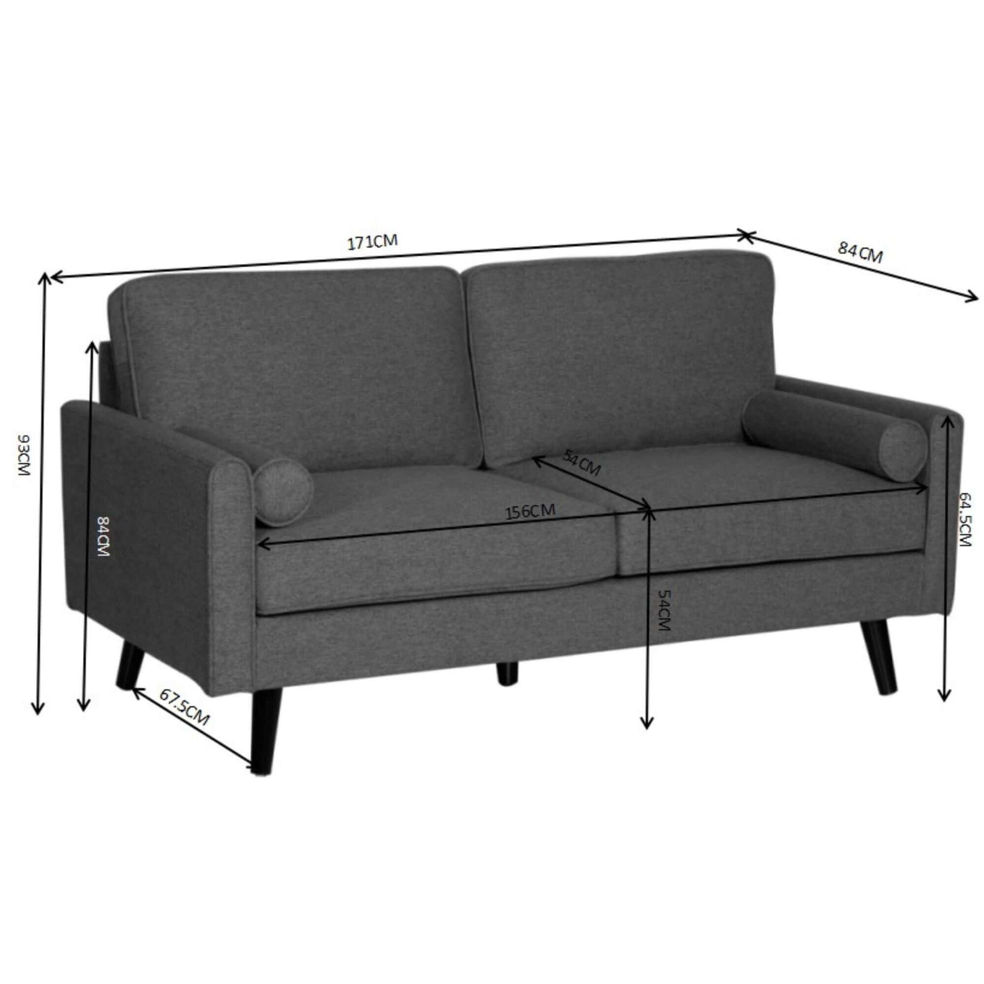 Lexi 2 + 2.5 Seater Couch Set Fabric Upholstered Lounge - Dark Grey