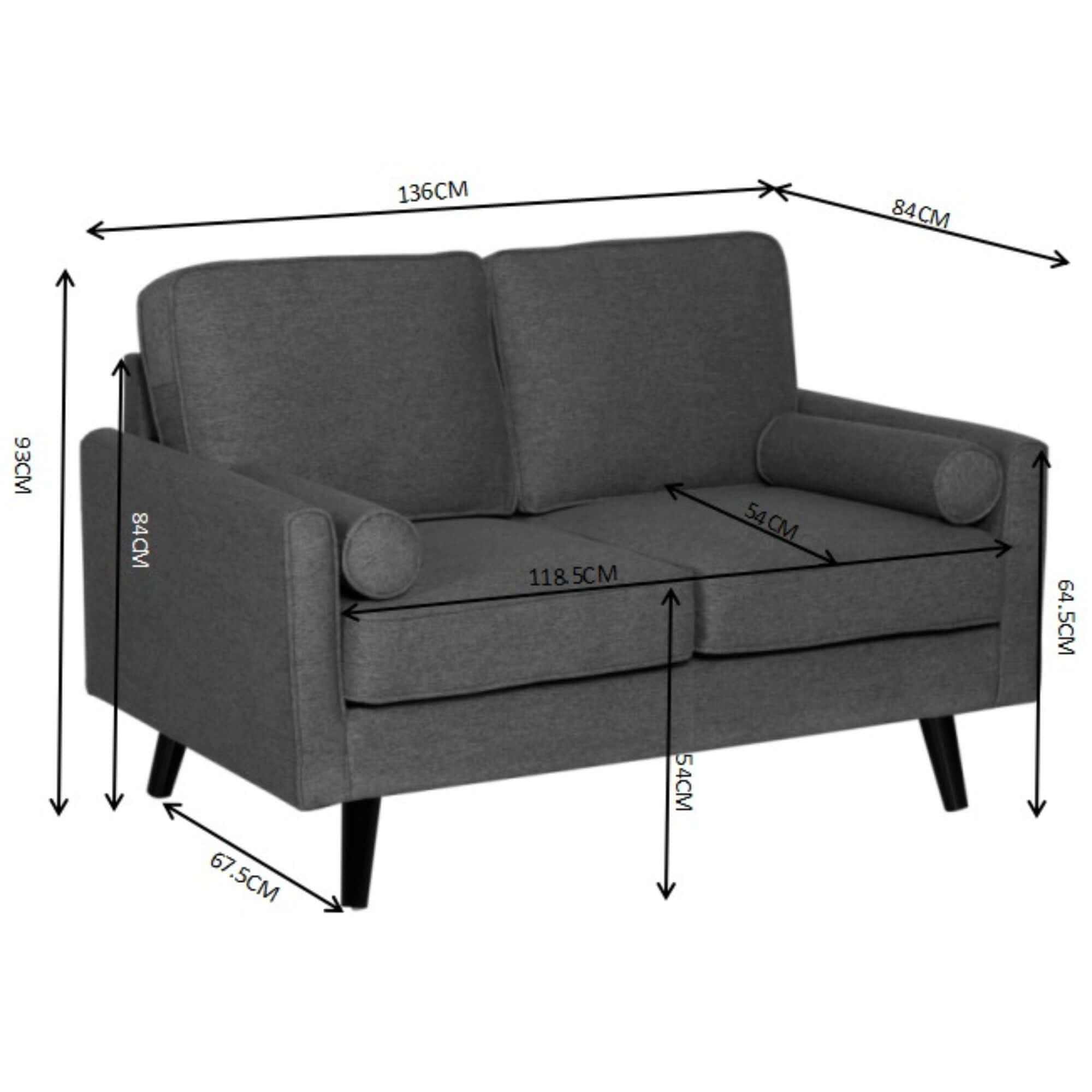 Lexi 2 + 2.5 Seater Couch Set Fabric Upholstered Lounge - Dark Grey