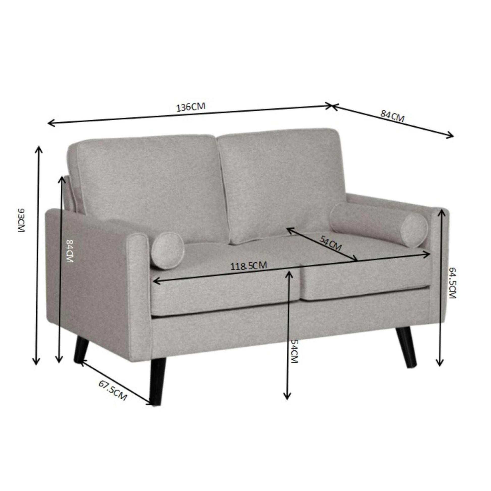 Lexi 2 + 2.5 Seater Fabric Upholstered Living Room Light Grey Couch
