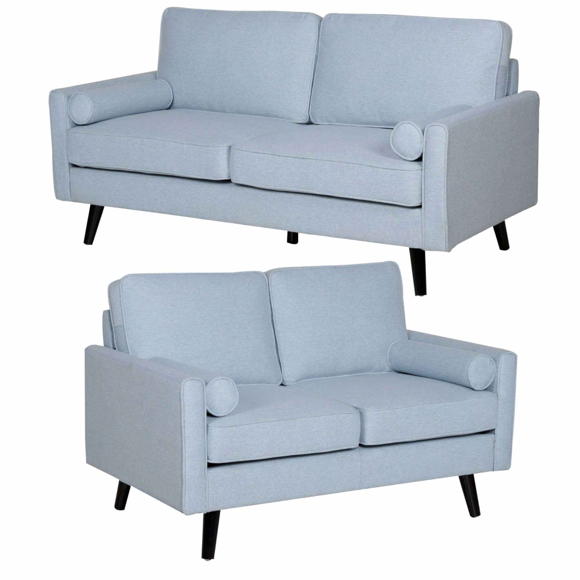 Lexi 2 + 2.5 Seater Fabric Upholstered Lounge Sofa Set - Light Blue