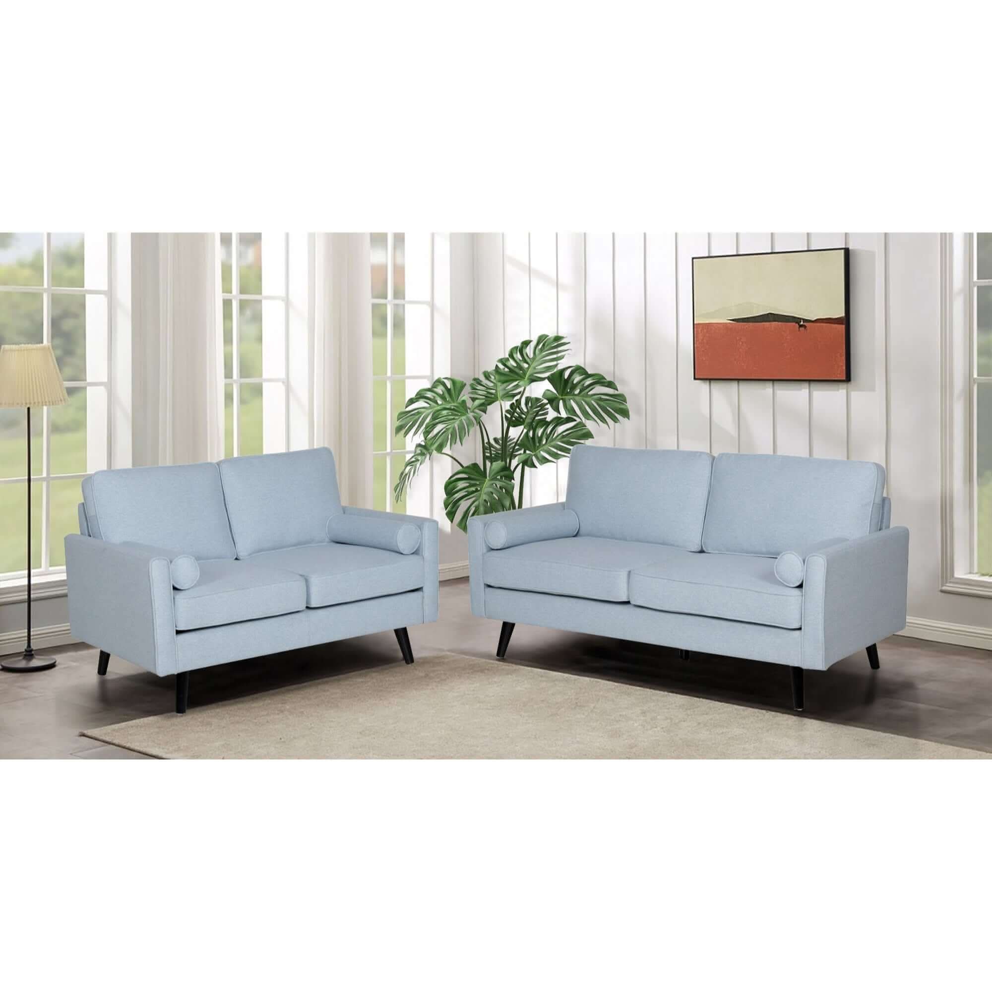 Lexi 2 + 2.5 Seater Fabric Upholstered Lounge Sofa Set - Light Blue