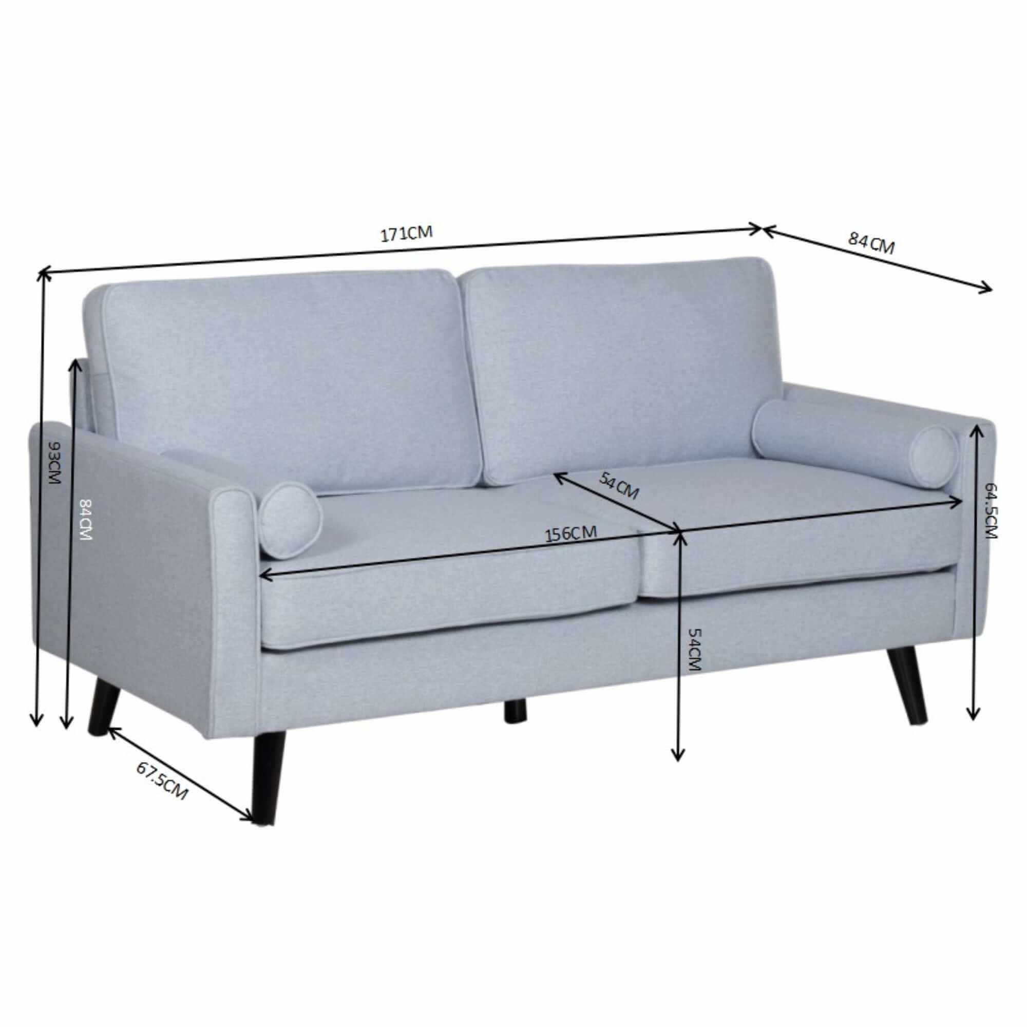 Lexi 2 + 2.5 Seater Fabric Upholstered Lounge Sofa Set - Light Blue