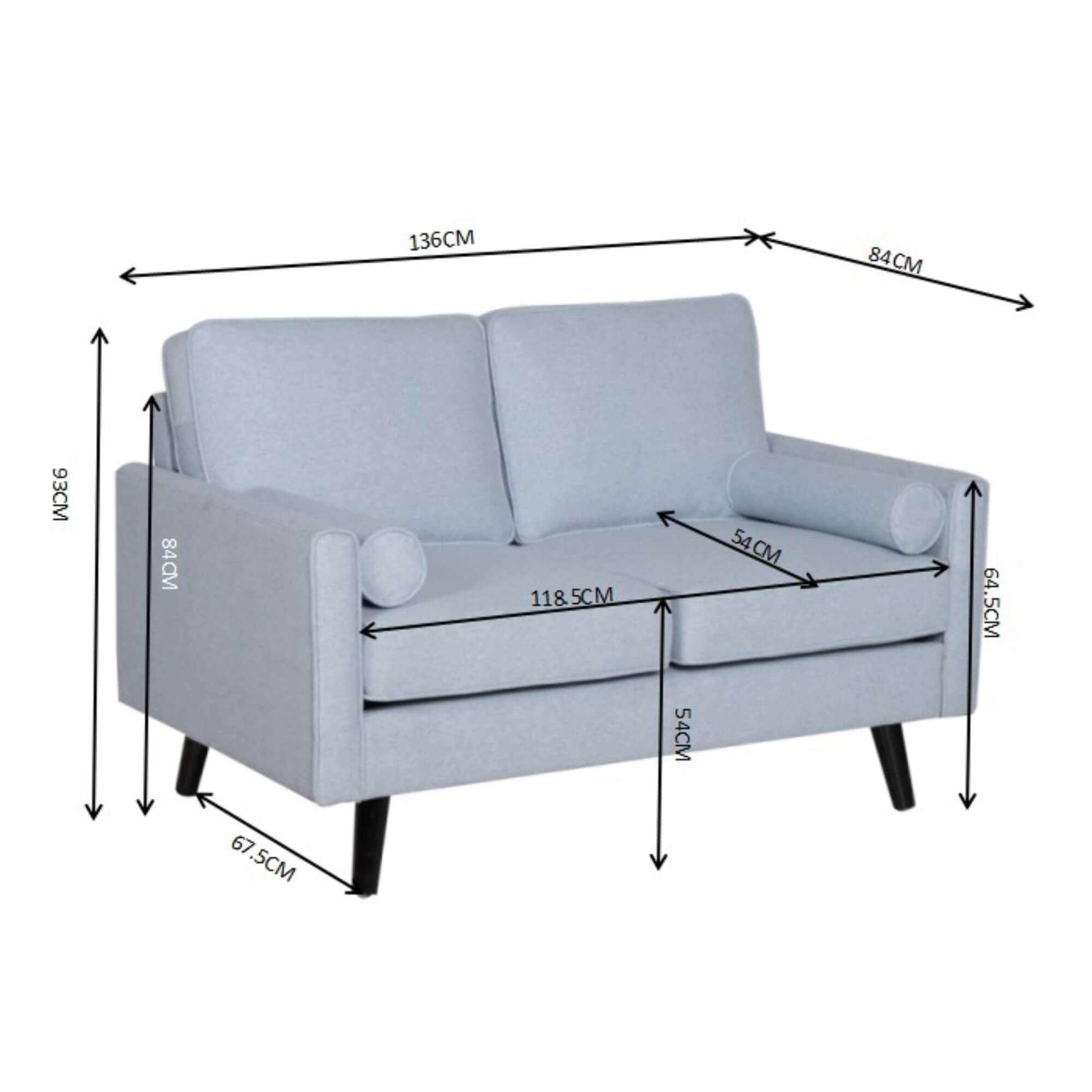 Lexi 2 + 2.5 Seater Fabric Upholstered Lounge Sofa Set - Light Blue