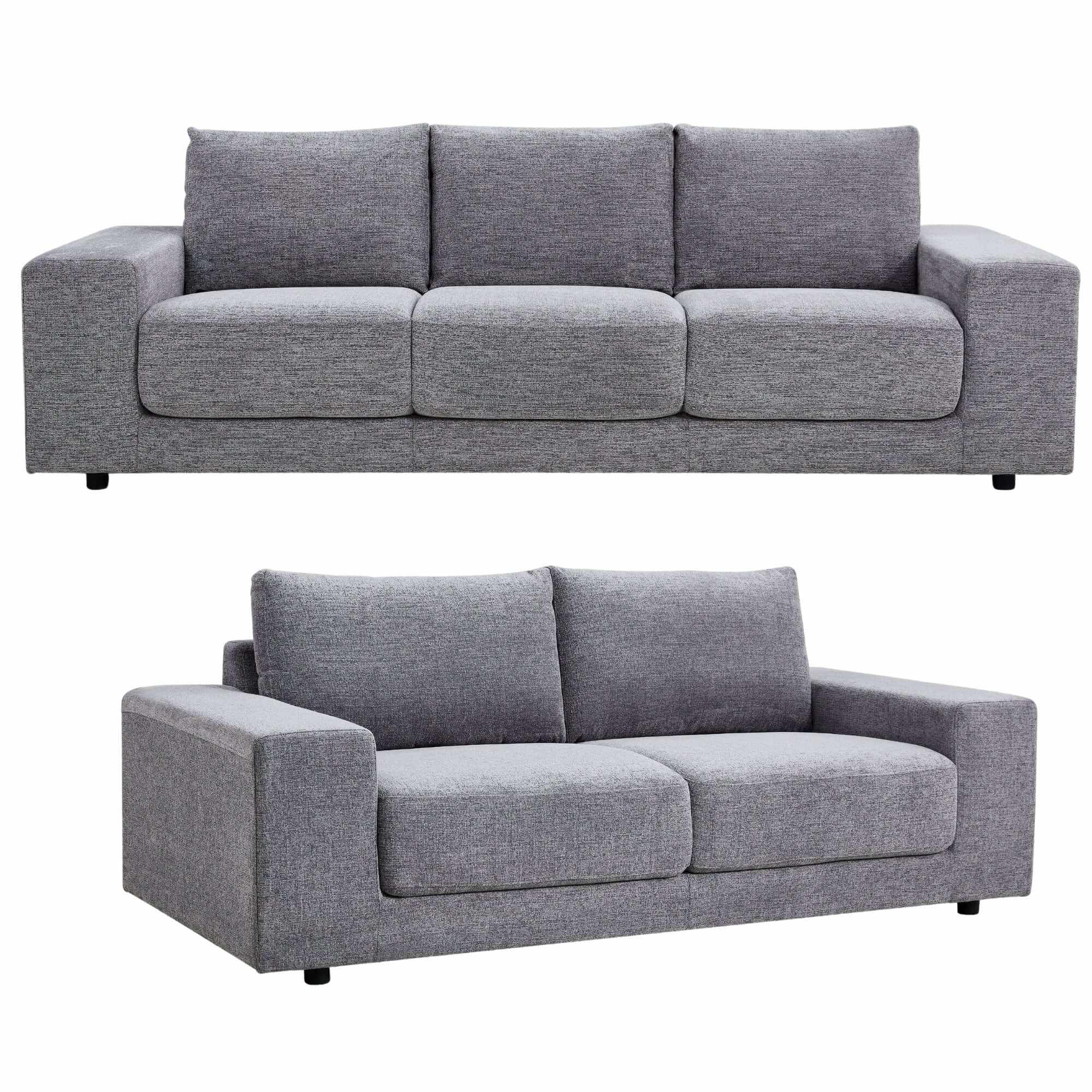 Eliana 4 + 3 Seater Sofa Fabric Upholstered Lounge Couch - Fog