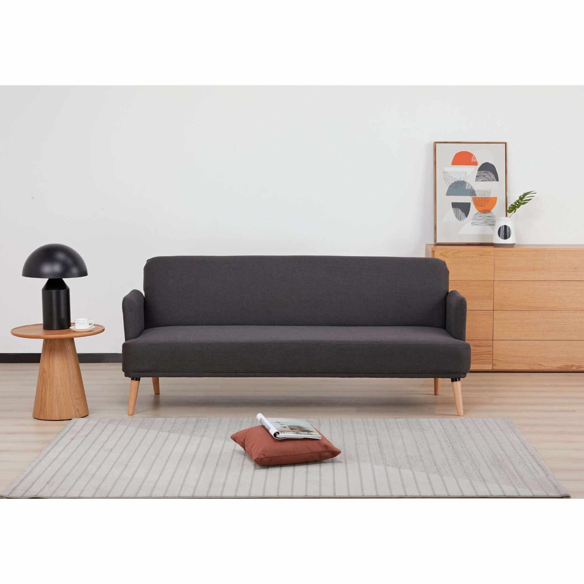 Merlin 3 Seater Sofa Futon Bed Fabric Couch - Charcoal