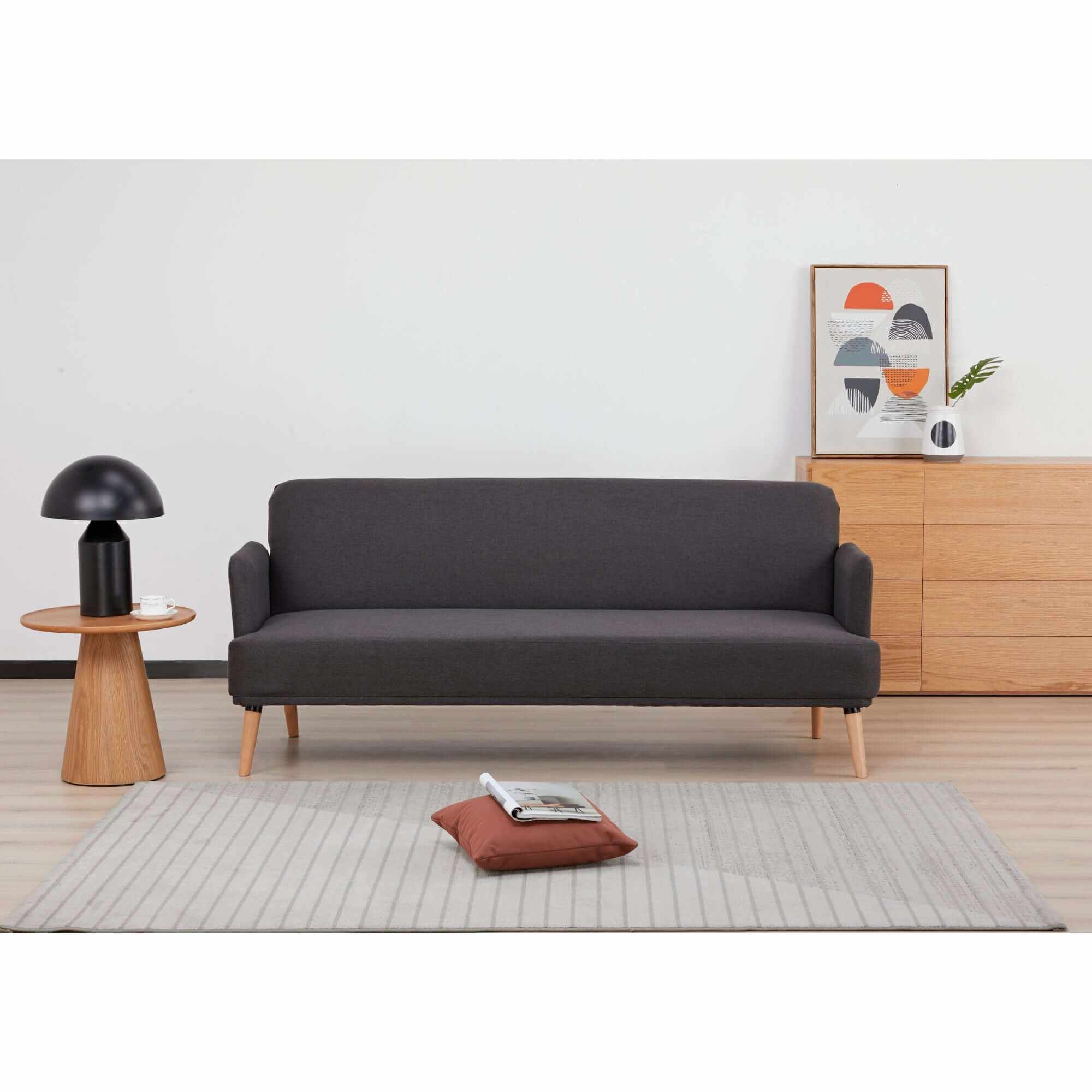 Merlin 3 Seater Sofa Futon Bed Fabric Lounge Couch - Charcoal