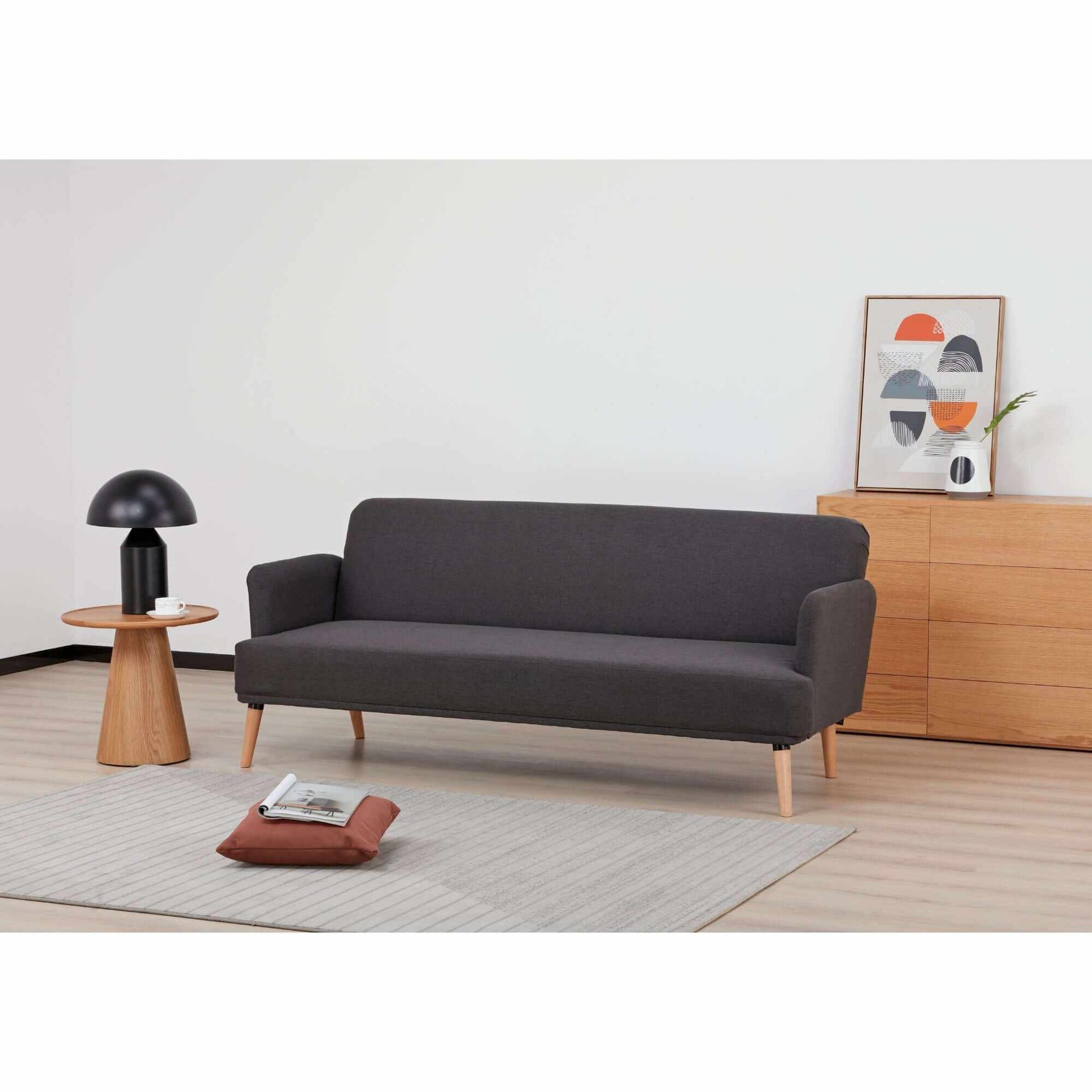 Merlin 3 Seater Sofa Futon Bed Fabric Couch - Charcoal