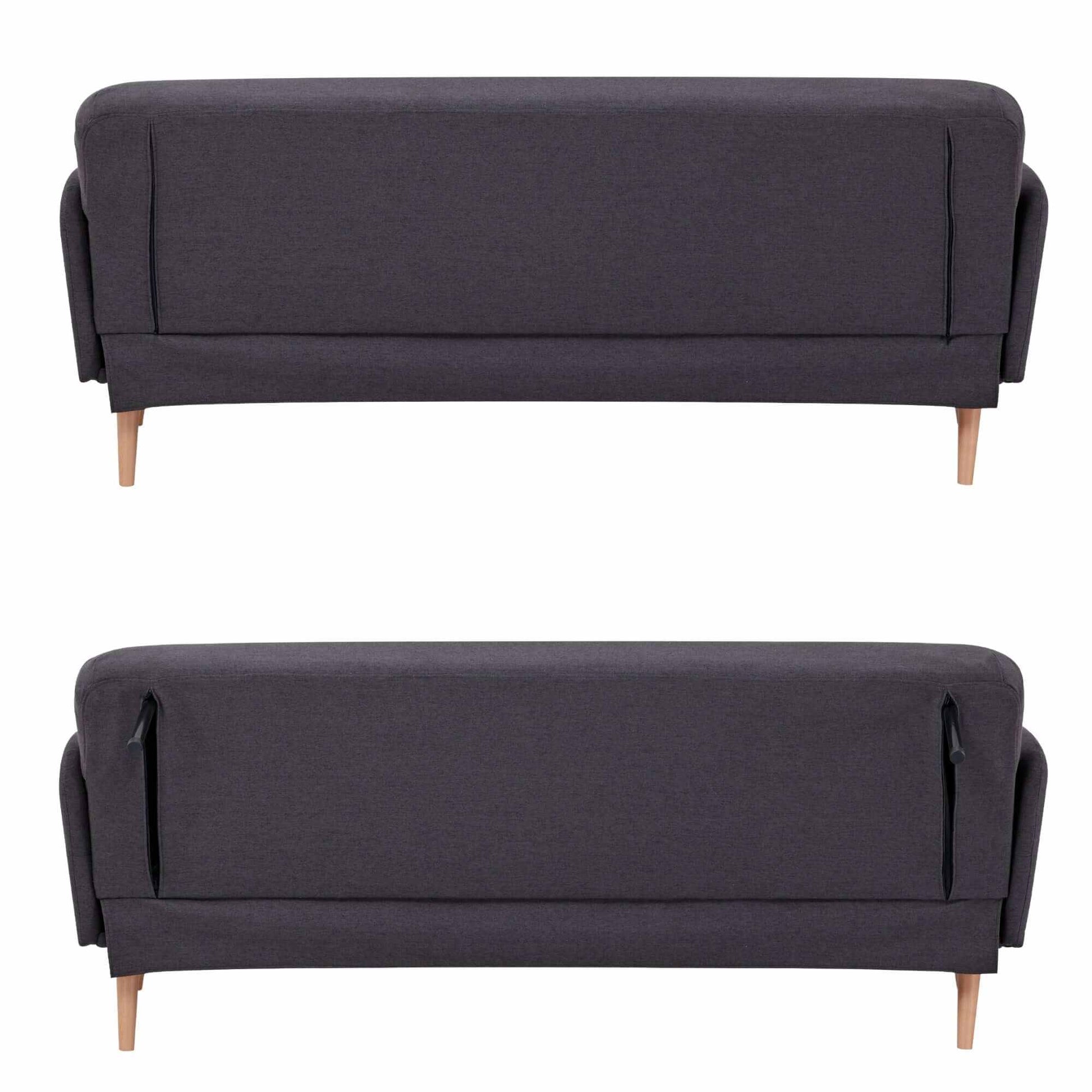 Merlin 3 Seater Sofa Futon Bed Fabric Couch - Charcoal