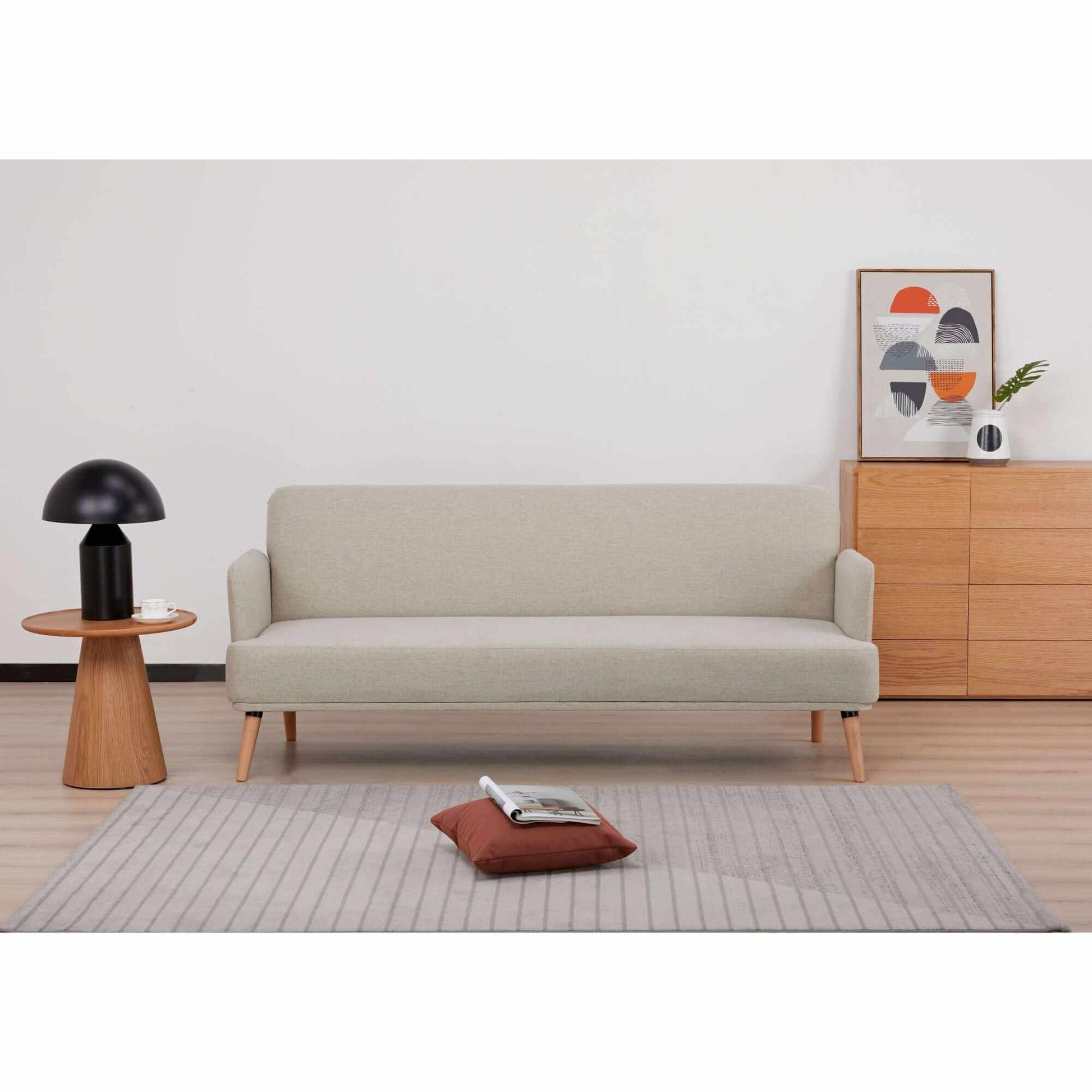 Merlin 3 Seater Futon Bed Fabric Lounge Couch Sofa - Beige