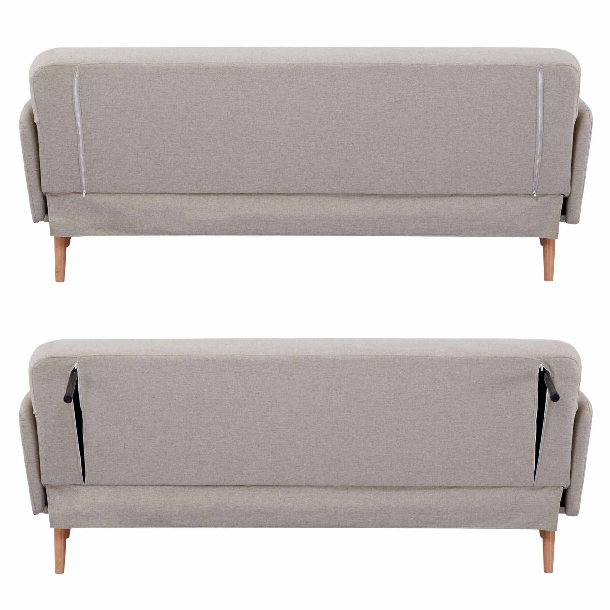 Merlin 3 Seater Futon Bed Fabric Lounge Couch Sofa - Beige