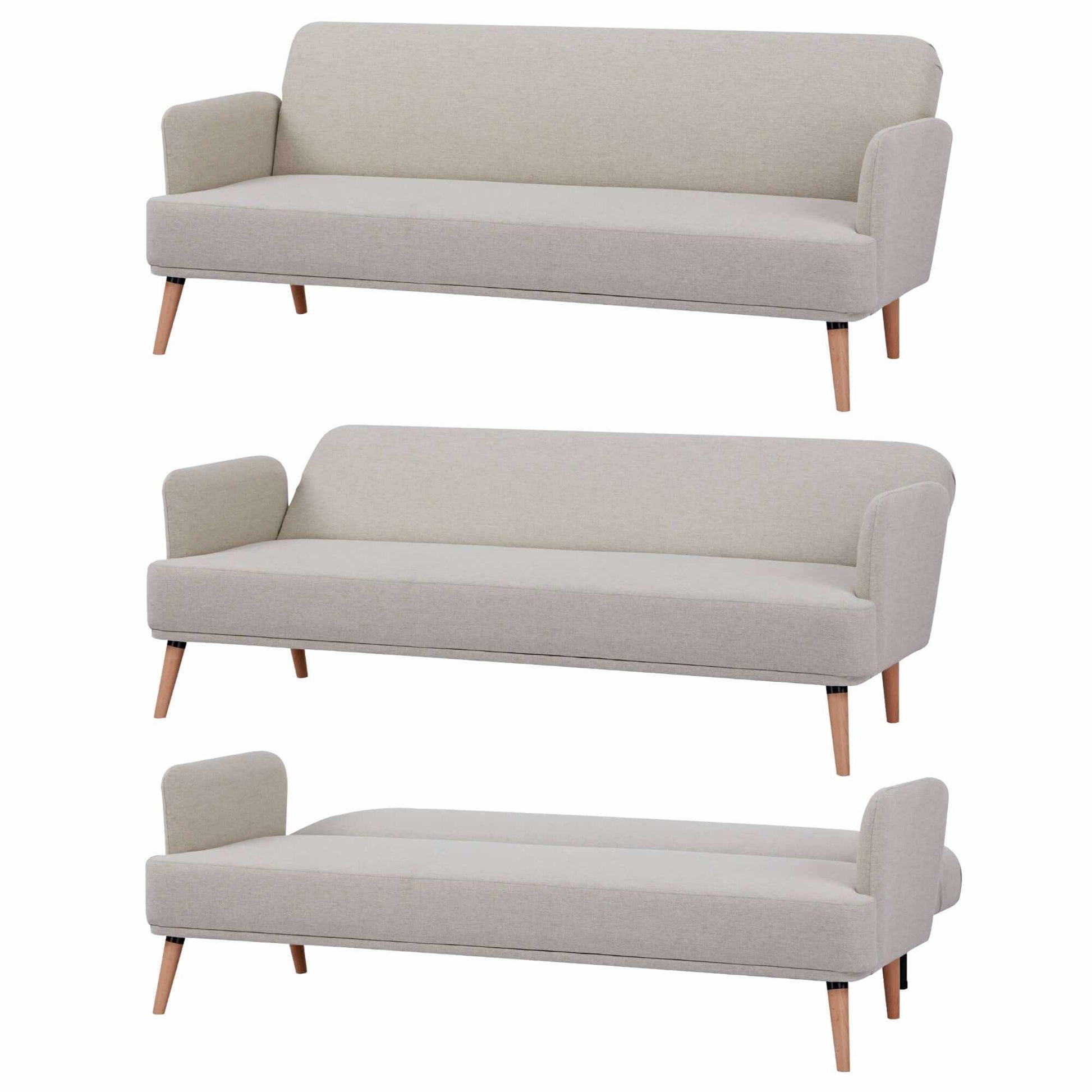 Merlin 3 Seater Futon Bed Fabric Lounge Couch Sofa - Beige