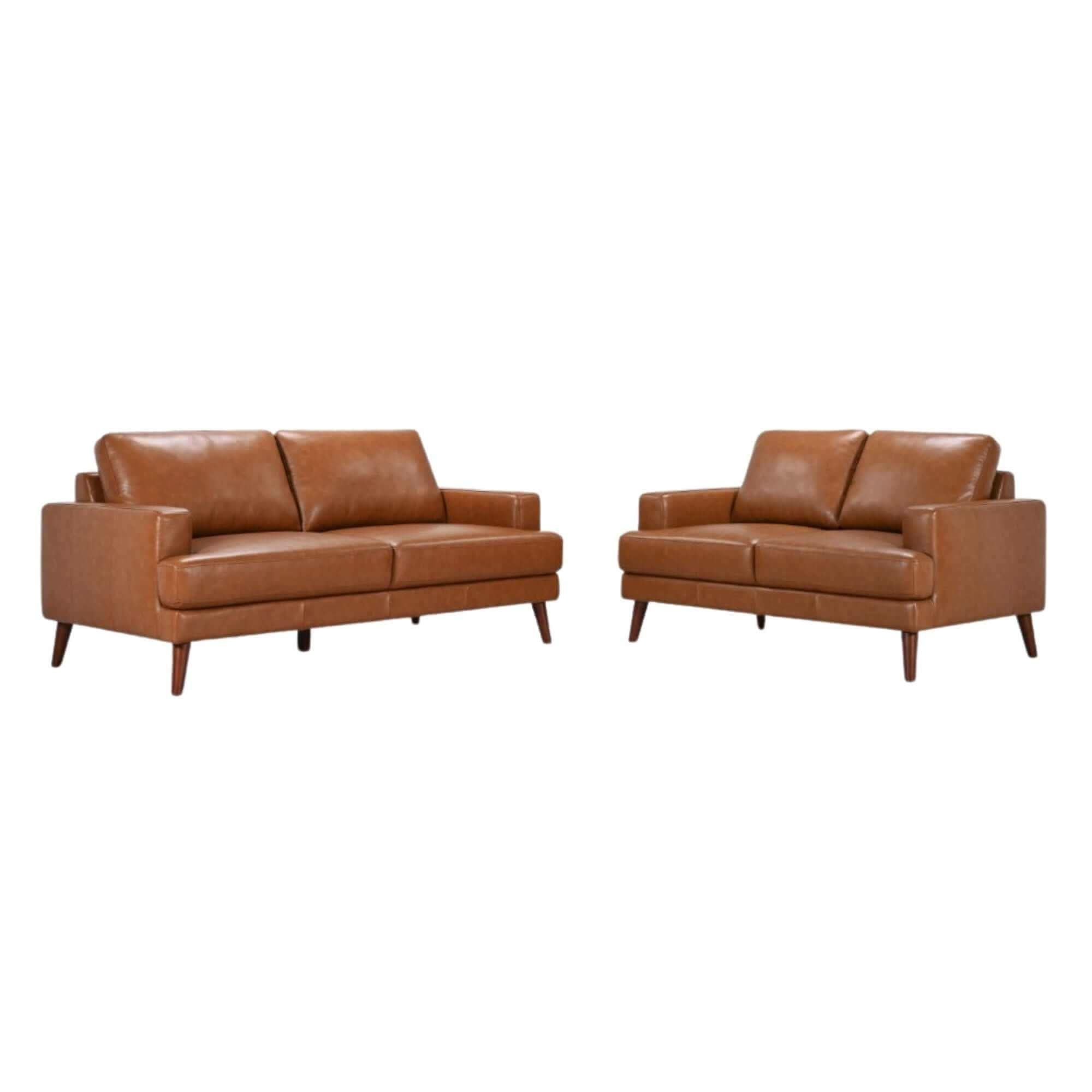 Matilda 2 and 3 Seater Sofa Set Leather Upholstered - Tan
