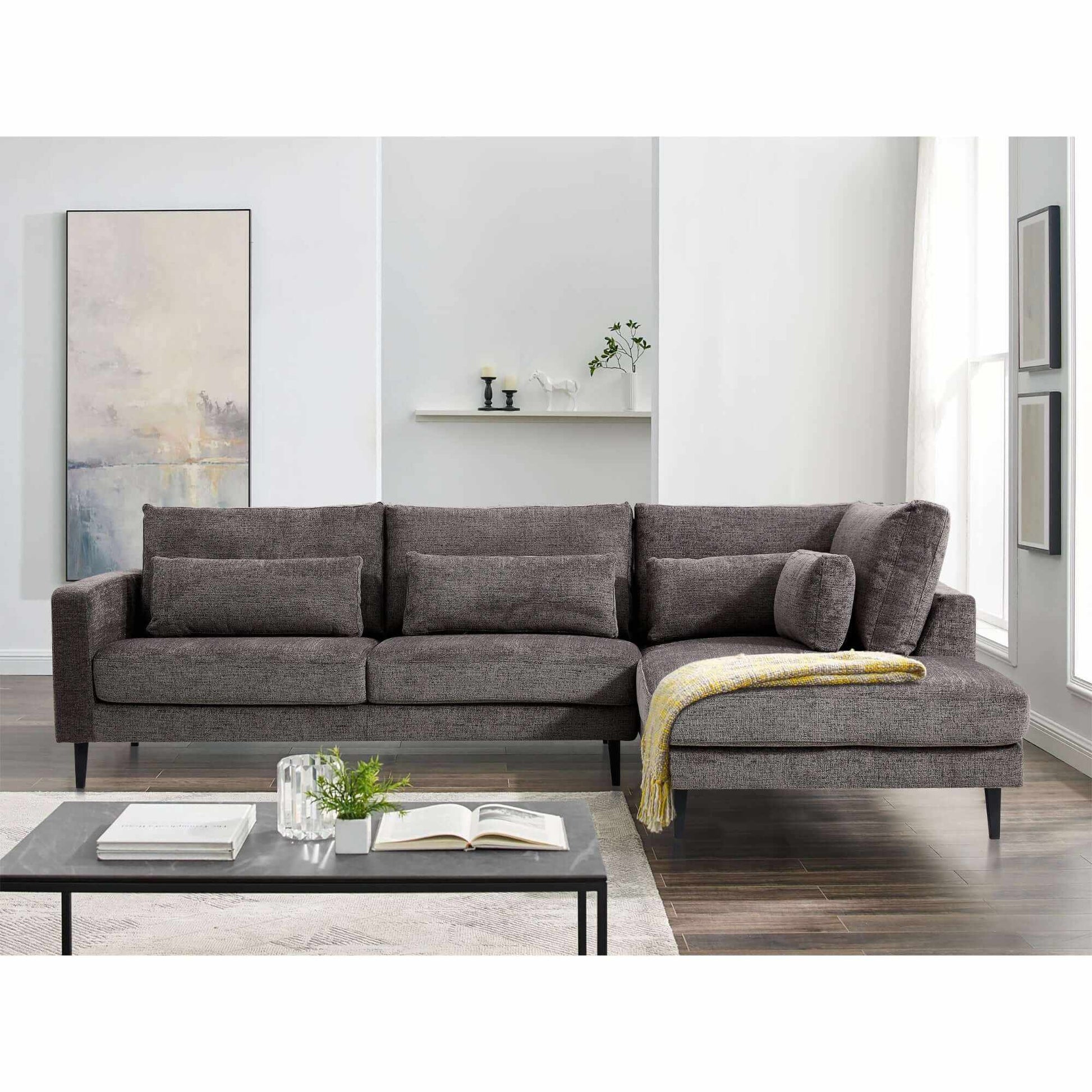 Kaylee 2 Seater Upholstered Right Arm Chaise Lounge - Mink
