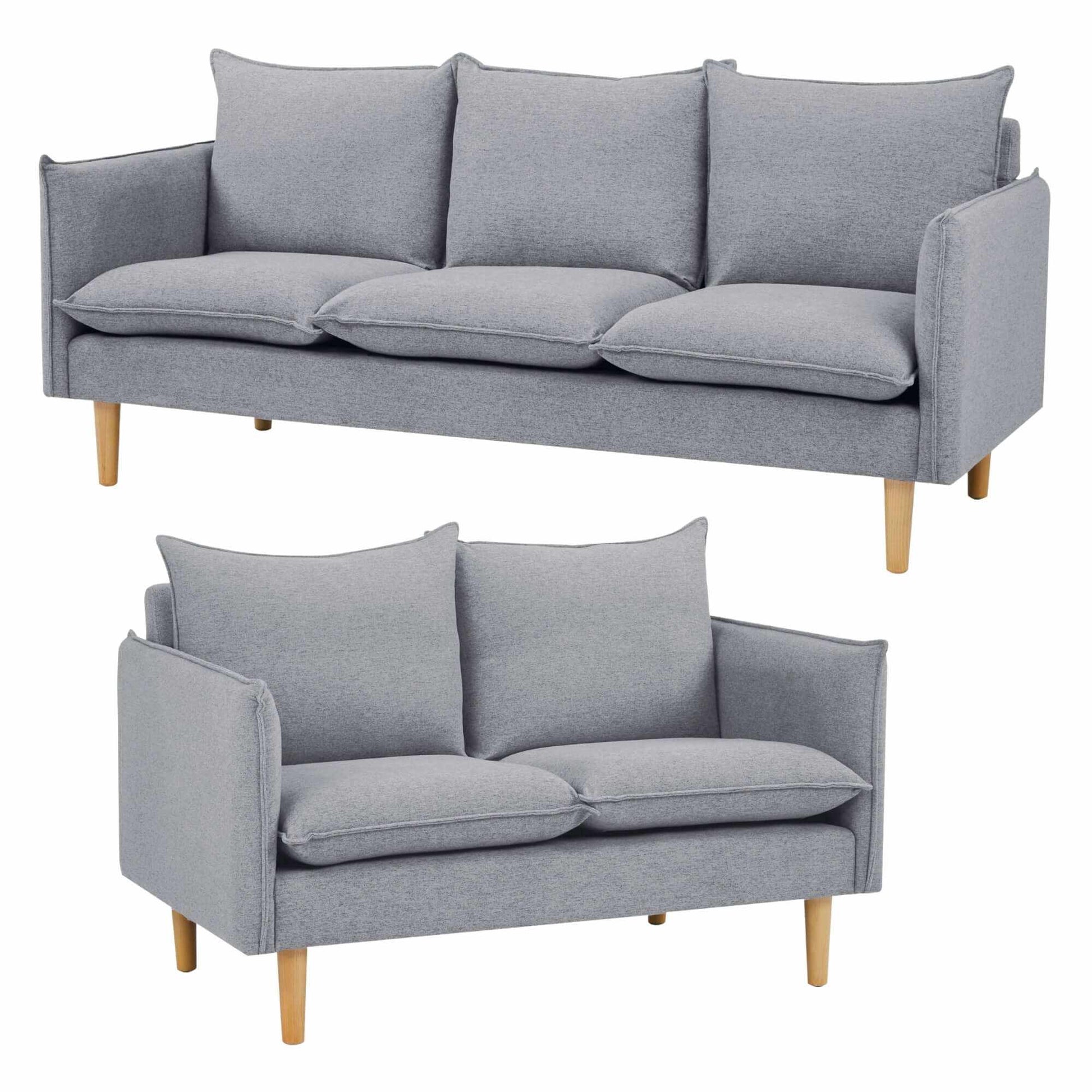 Sinatra 2 + 3 Seater Fabric Sofa Lounge Couch Set - Grey