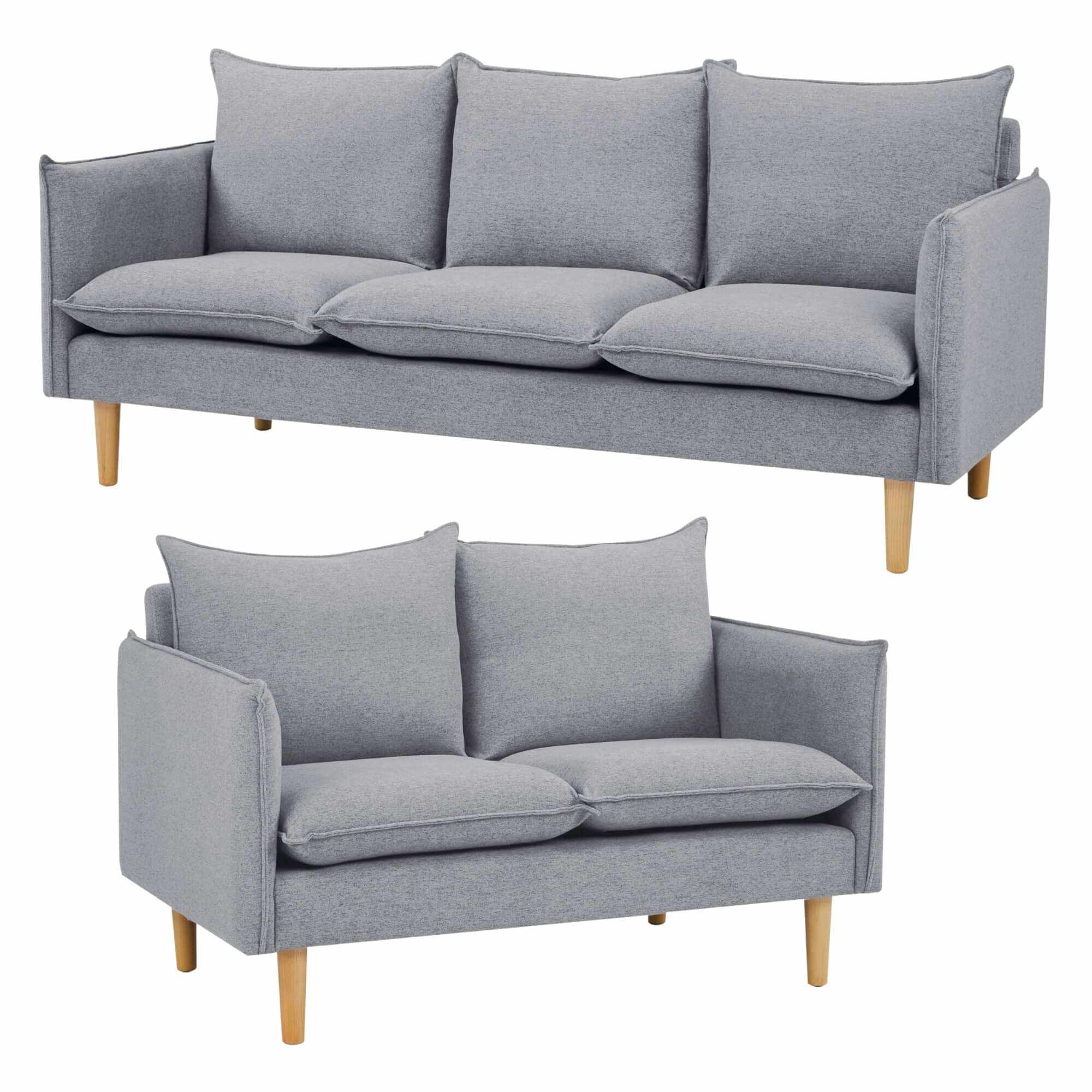 Sinatra 2 + 3 Seater Fabric Sofa Lounge Couch Set - Grey