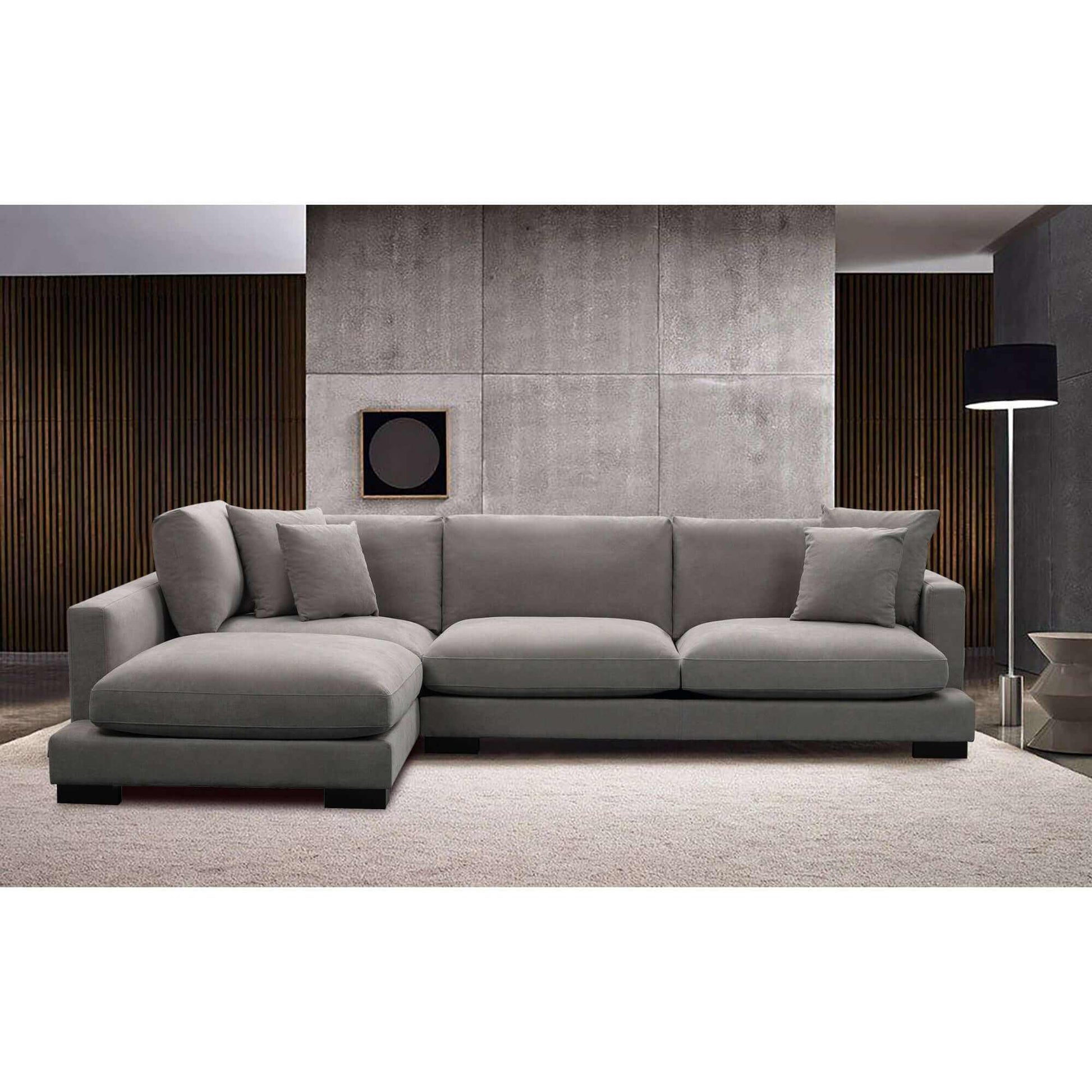 Royalty Fabric Upholstered 3 3 2 Sofa Set Left Chaise Couch - Grey