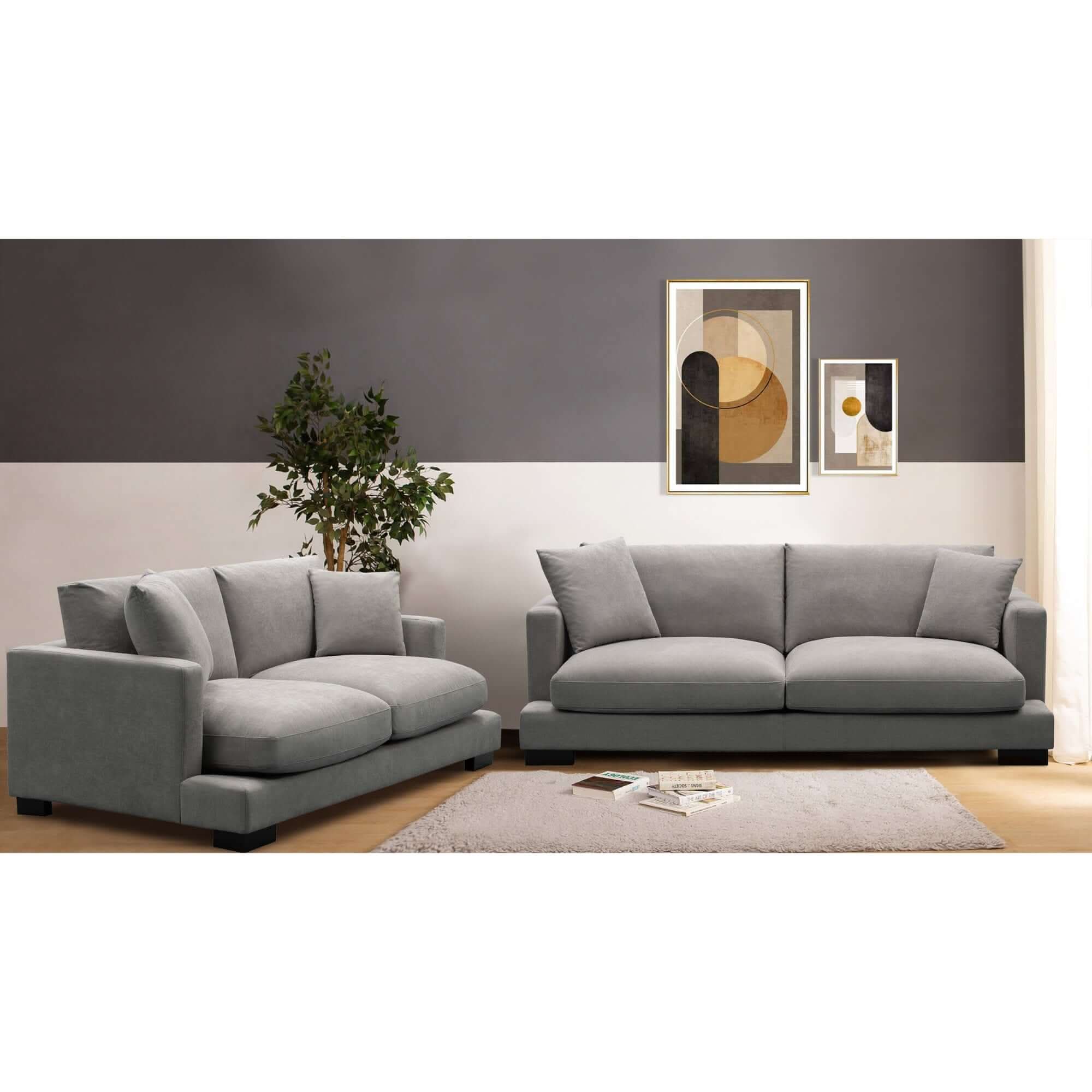 Royalty Fabric Upholstered 3 3 2 Sofa Set Left Chaise Couch - Grey