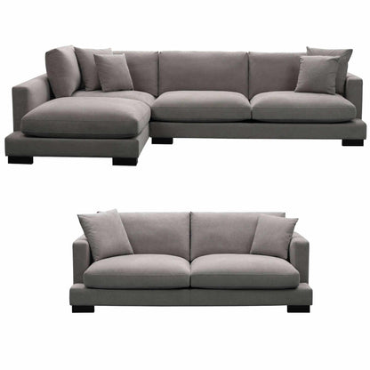 Royalty 3 + 3 Seater Fabric Upholstered Left Chaise Sofa - Grey