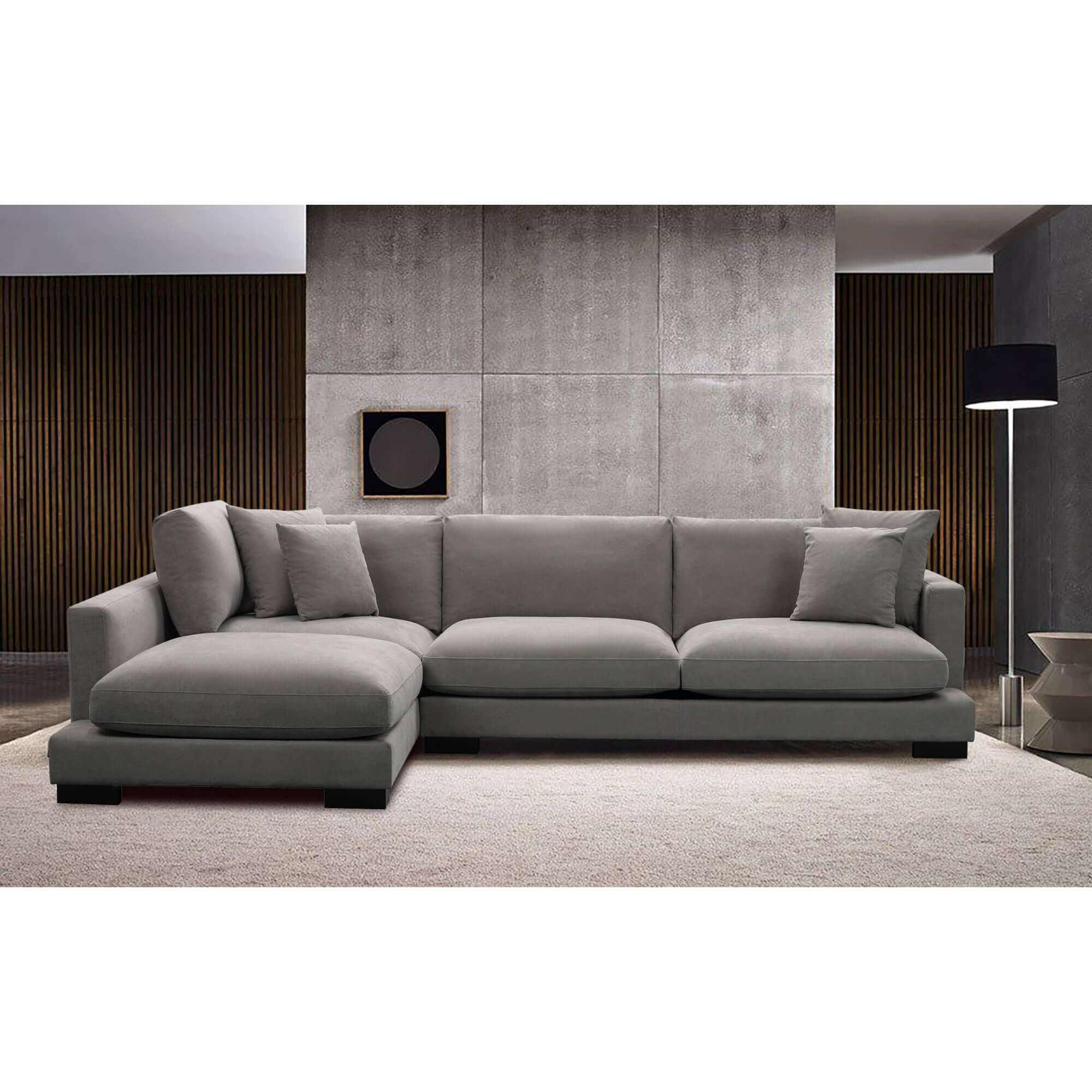 Royalty 3 + 3 Seater Fabric Upholstered Left Chaise Sofa - Grey