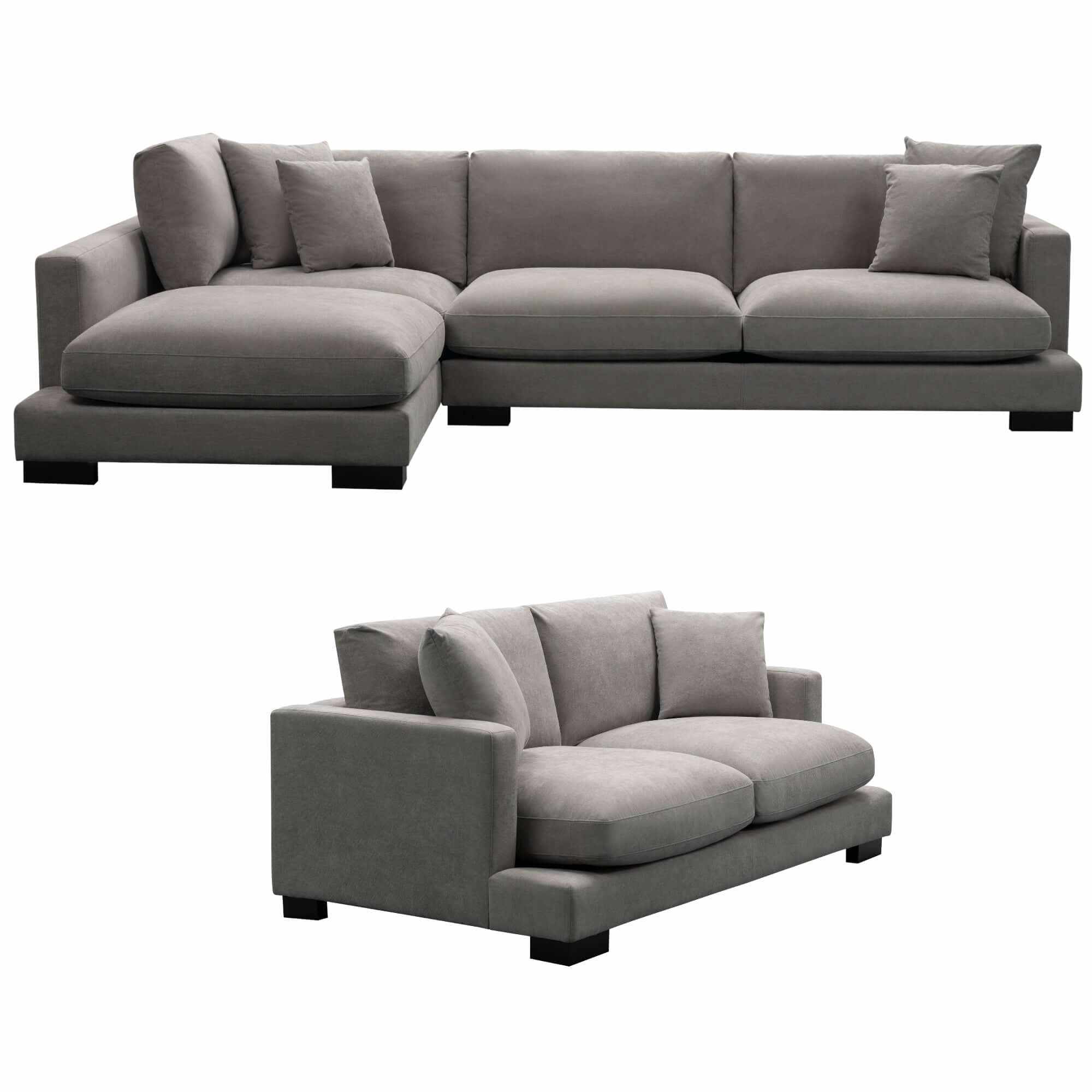 Royalty 3 + 2 Seater Upholstered Left Chaise Grey Sofa Set