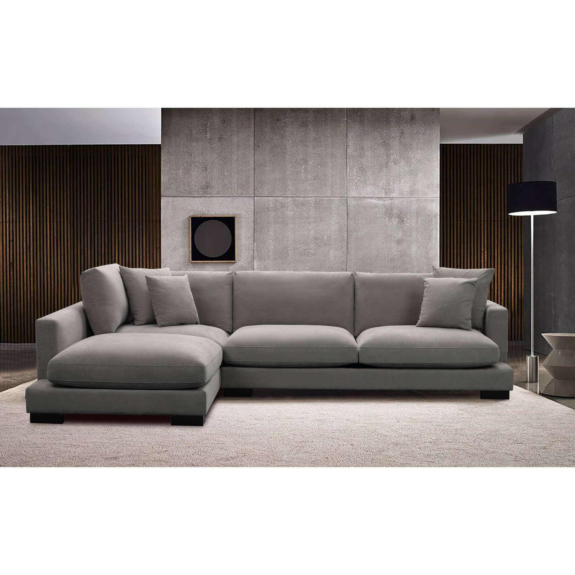 Royalty 3 + 2 Seater Upholstered Left Chaise Grey Sofa Set