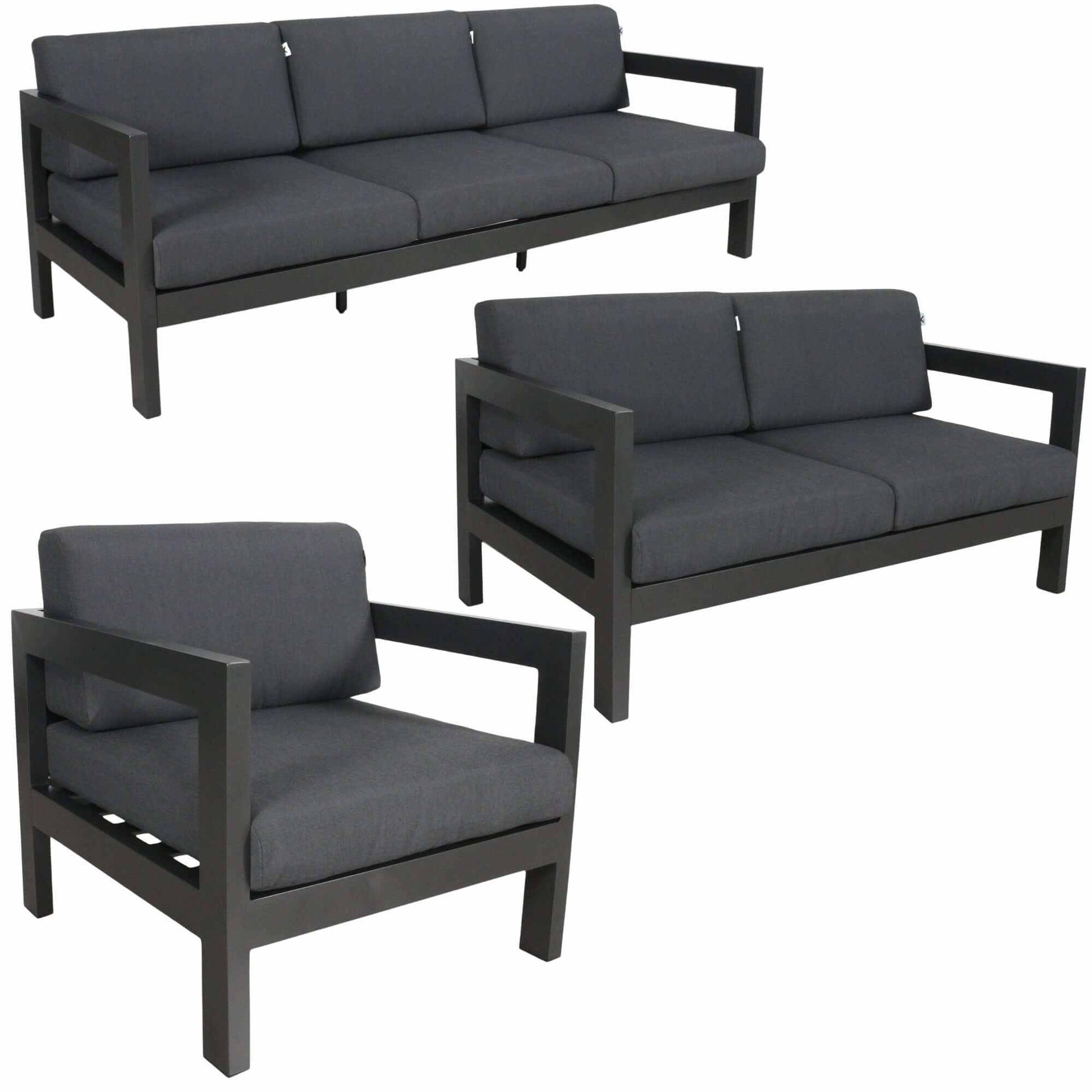 Outie 3pc 1+2+3 Seater Outdoor Lounge Set Aluminium - Charcoal