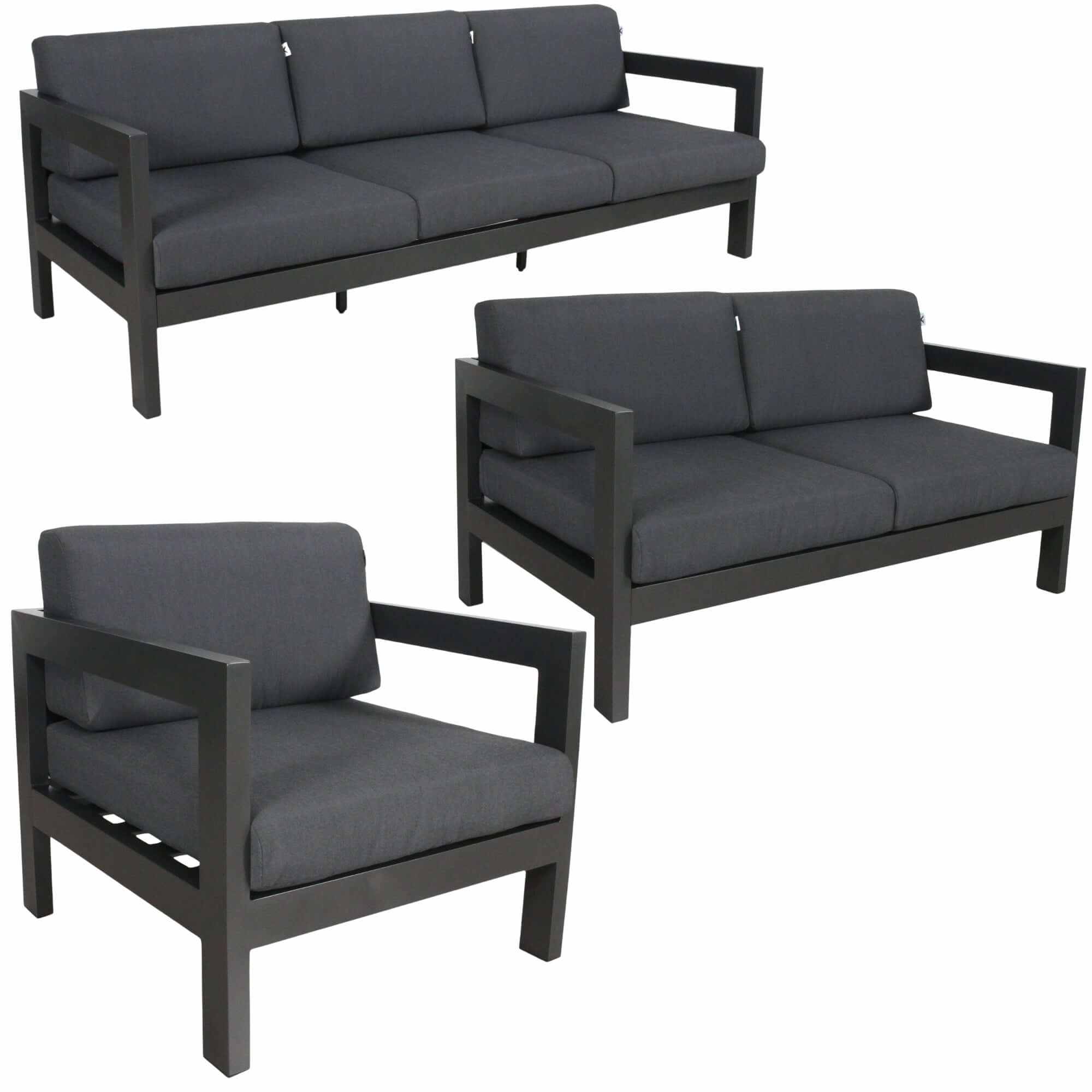 Outie 3pc 1+2+3 Seater Outdoor Lounge Set Aluminium - Charcoal