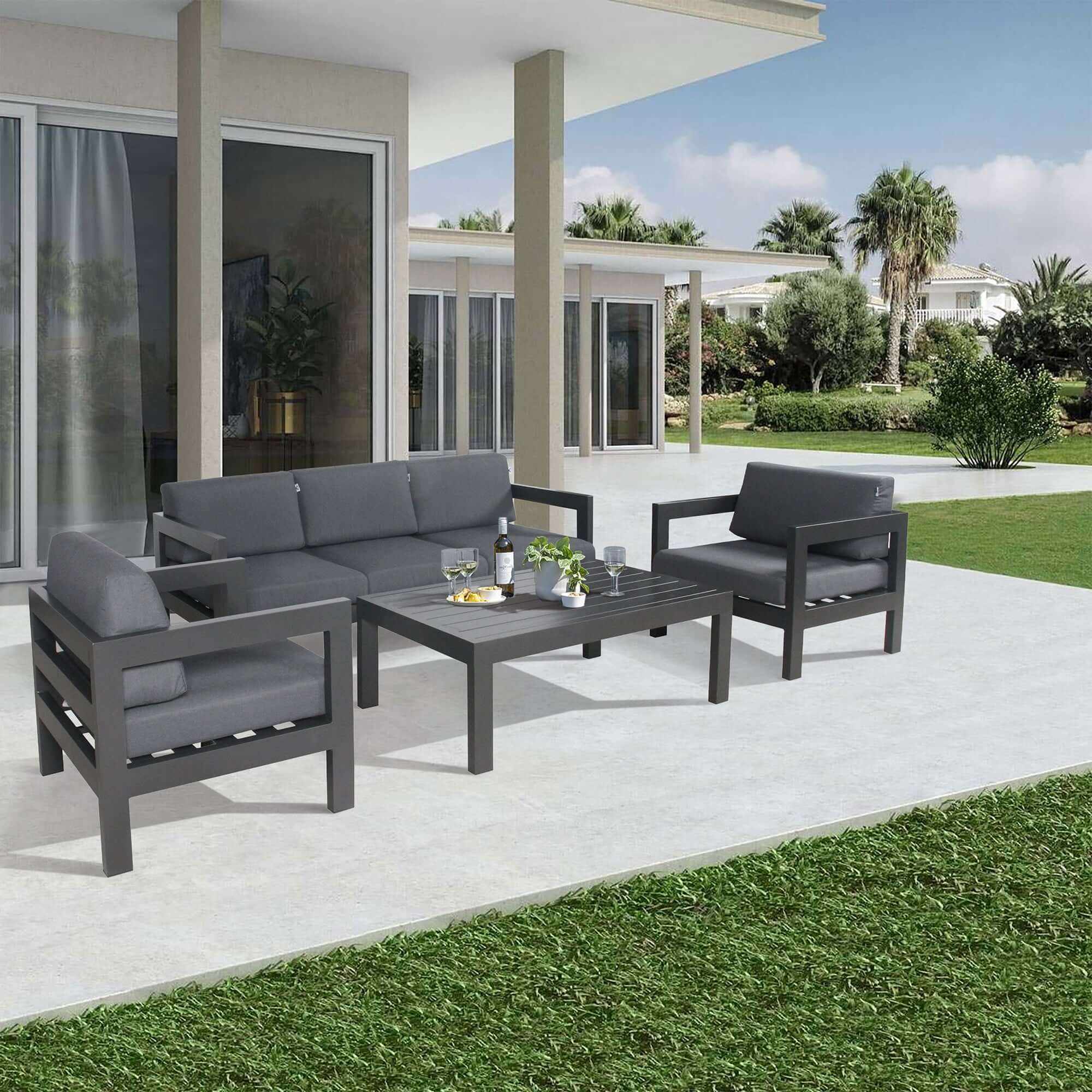 Outie 3pc 1+2+3 Seater Outdoor Lounge Set Aluminium - Charcoal