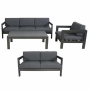 Outie 4pc Set 1+2+3 Seater Outdoor Sofa Lounge Set Aluminium Charcoal