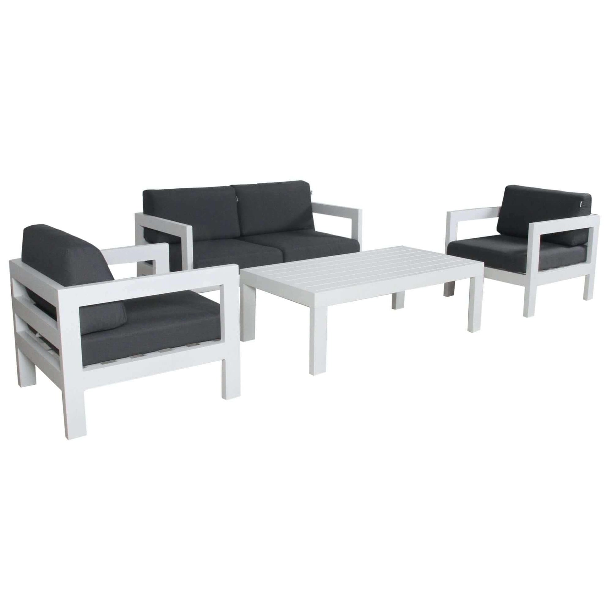 Outie 4pc 1+1+2 Seater Modern Outdoor Sofa Set And Coffee Table - Whit