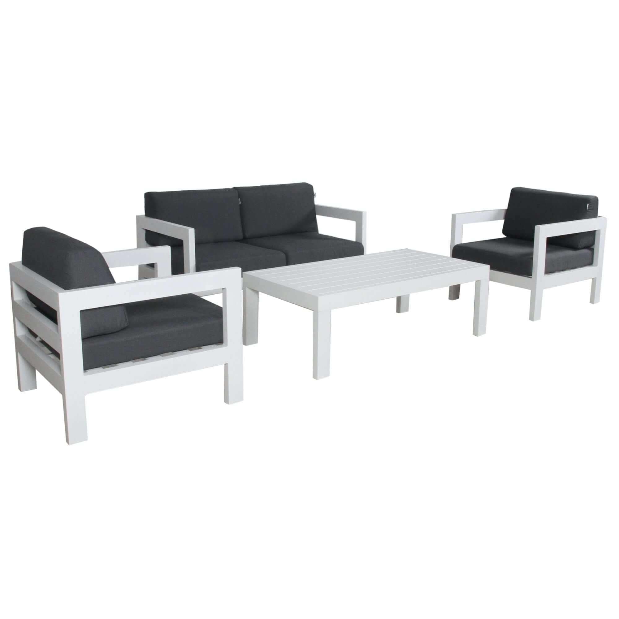 Outie 4pc 1+1+2 Seater Modern Outdoor Sofa Set And Coffee Table - Whit