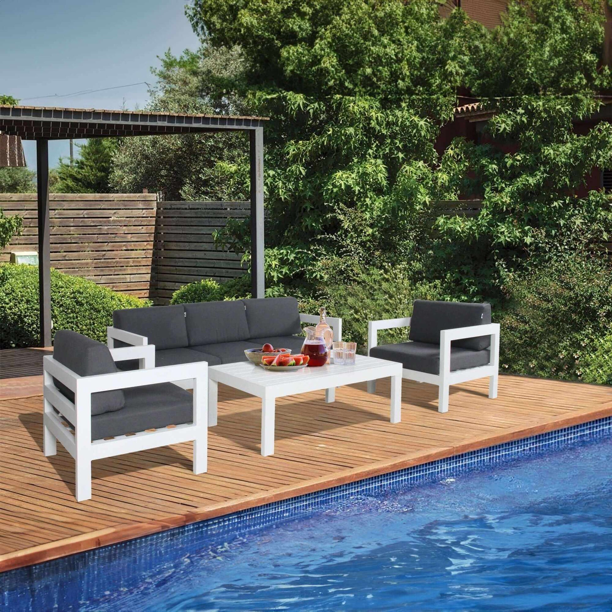 Outie 4pc 1+1+2 Seater Modern Outdoor Sofa Set And Coffee Table - Whit