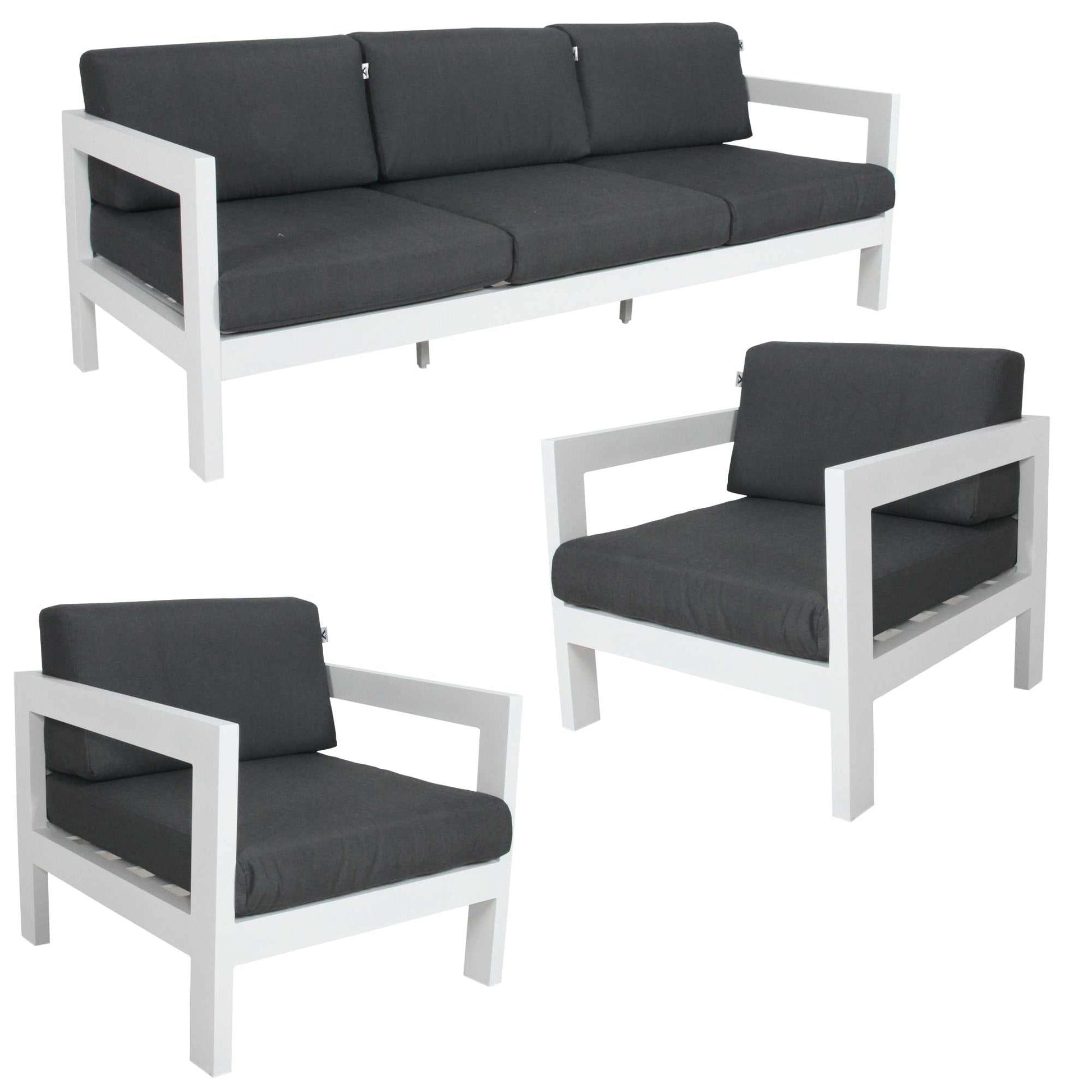 Outie Aluminium Frame 3pc Set 1+1+3 Seater Outdoor Sofa Lounge Set Whi