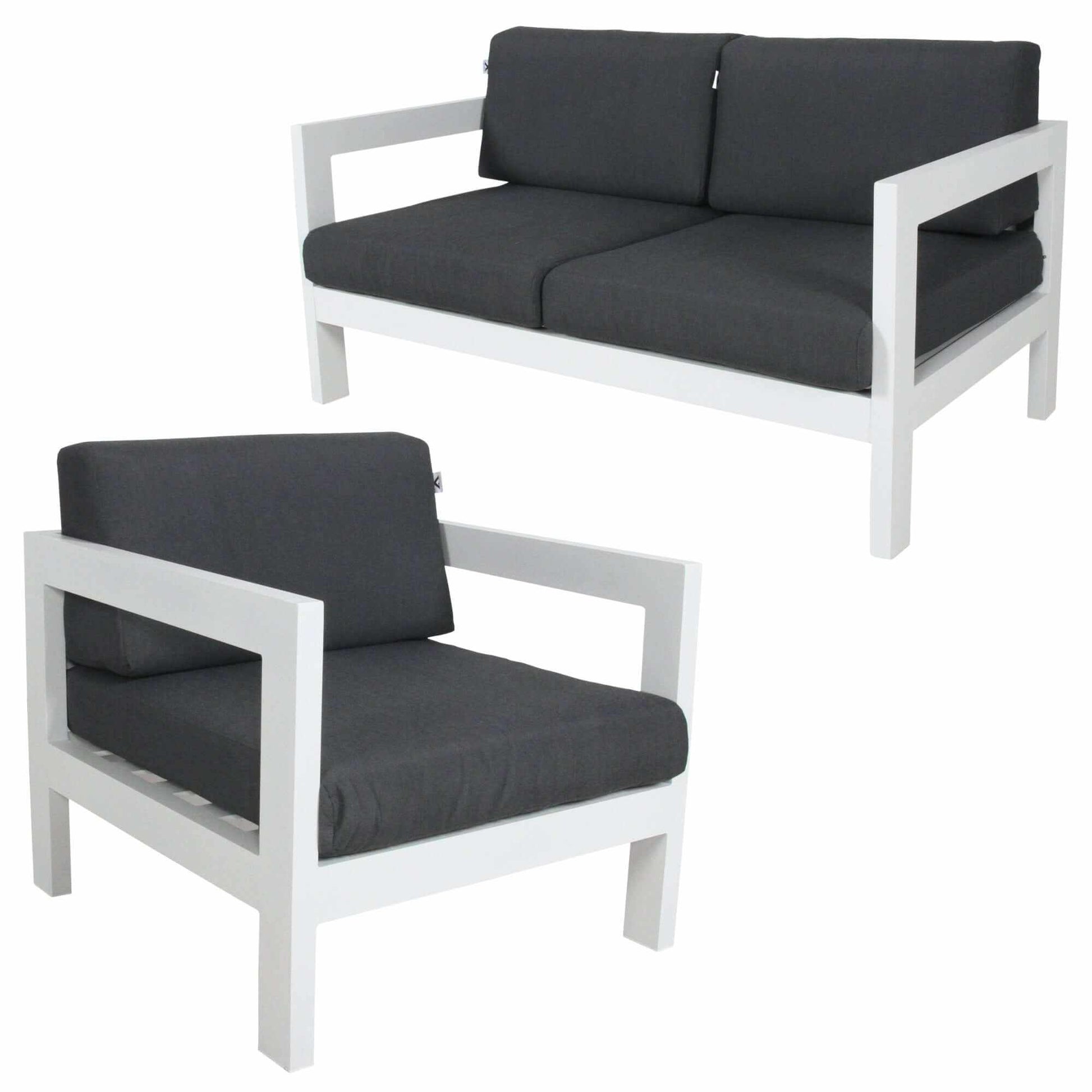 Outie 2pc Set 1+2 Seater Garden Sofa Aluminium Frame White