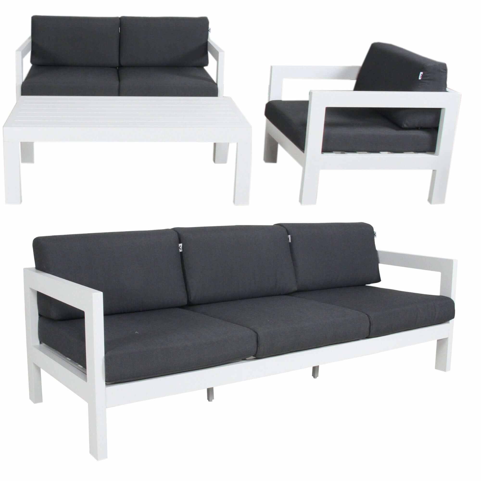 Outie 4pc Set 1+2+3 Seater Outdoor Sofa Lounge and Table - White