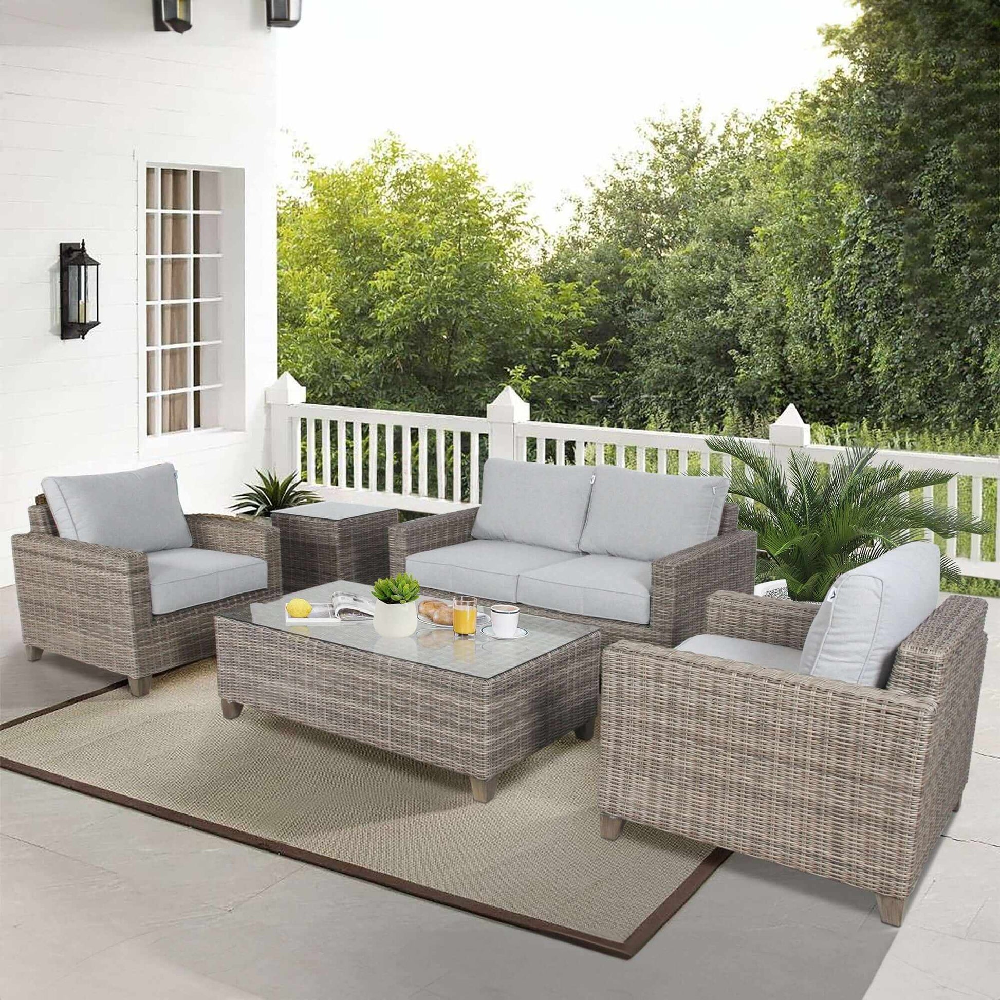 Sophy 3+1+1 Seater Wicker Outdoor Couch Set Coffee Side Table Chair