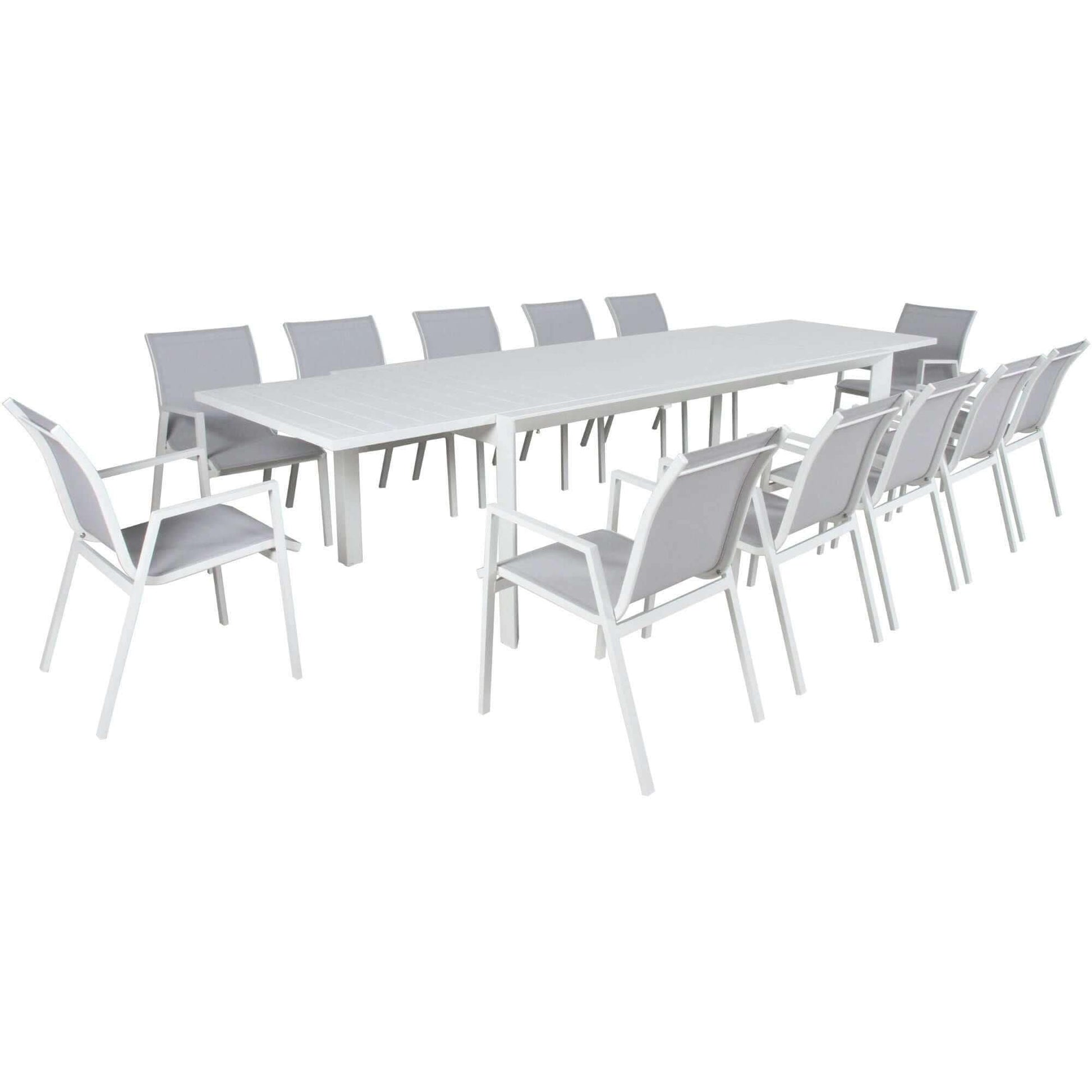 Iberia 13pc 230-345cm Aluminium White Outdoor Dining Set Table and Cha