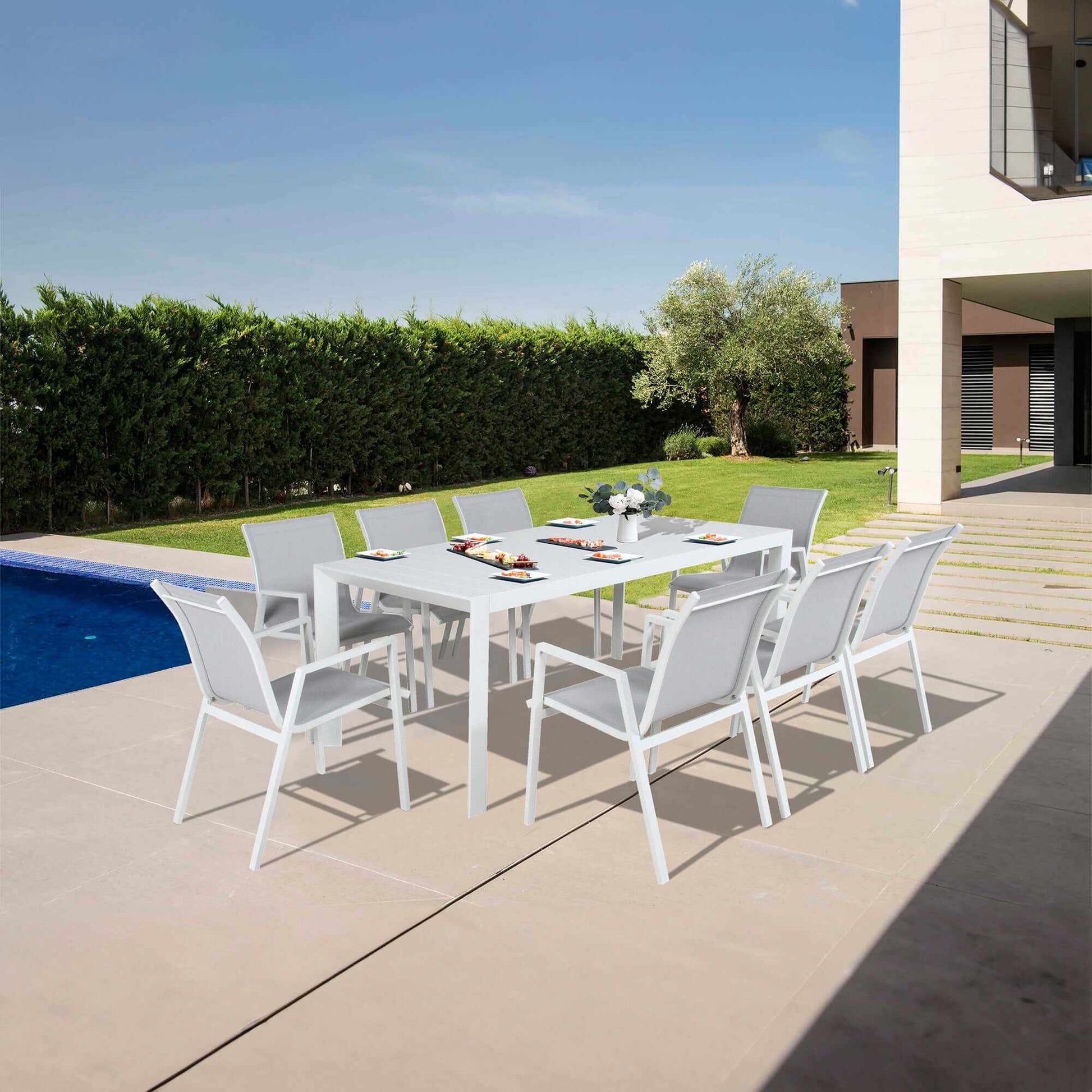 Iberia 13pc 230-345cm Aluminium White Outdoor Dining Set Table and Cha