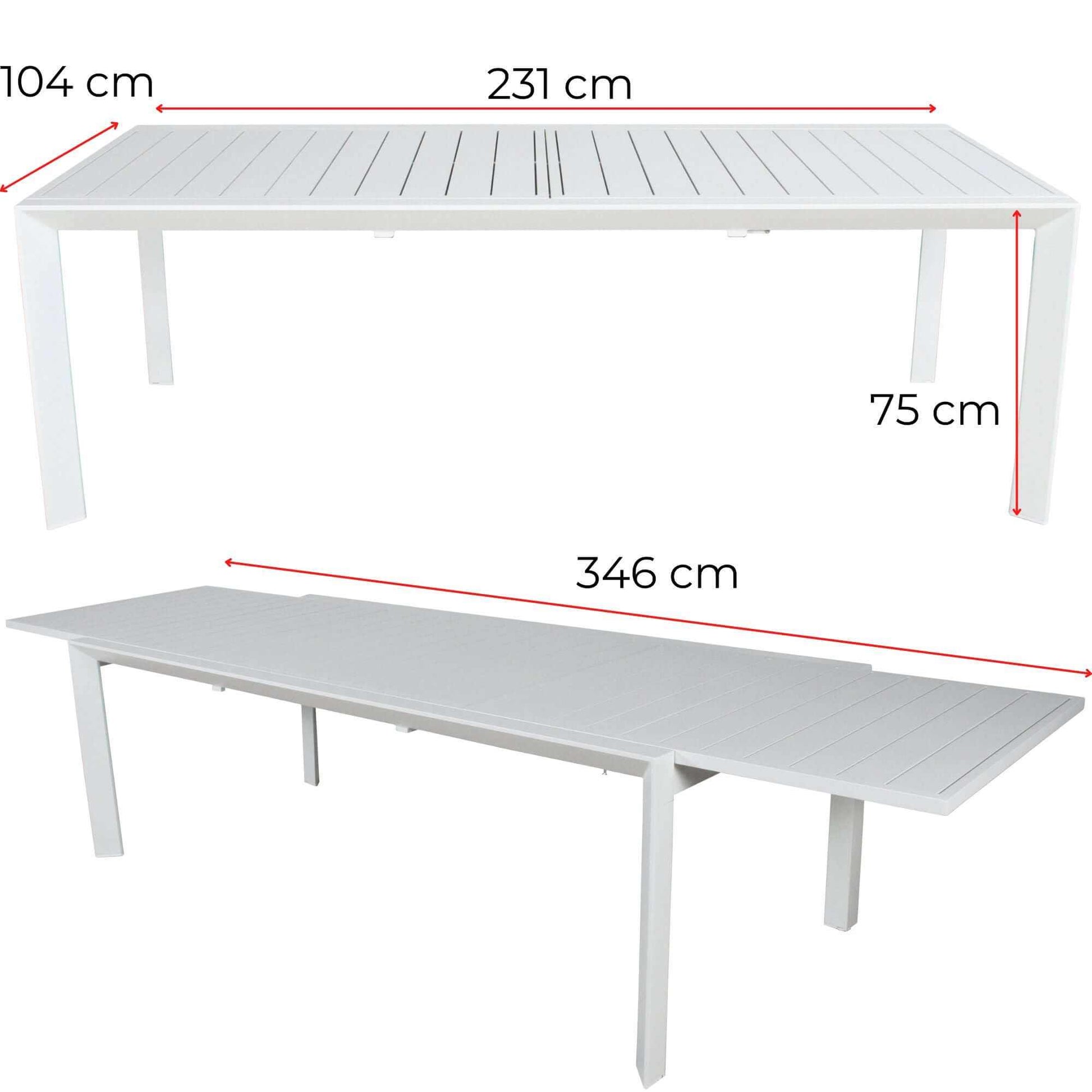 Iberia 13pc 230-345cm Aluminium White Outdoor Dining Set Table and Cha