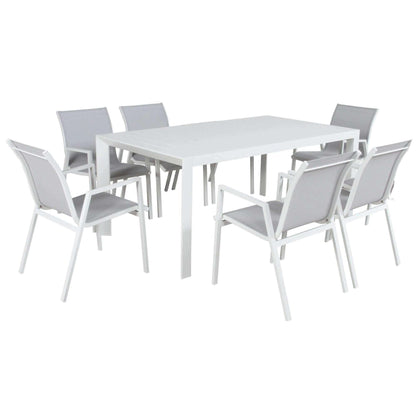 Iberia 7 Pc 178cm Aluminium Outdoor Dining Table Chair Set - White