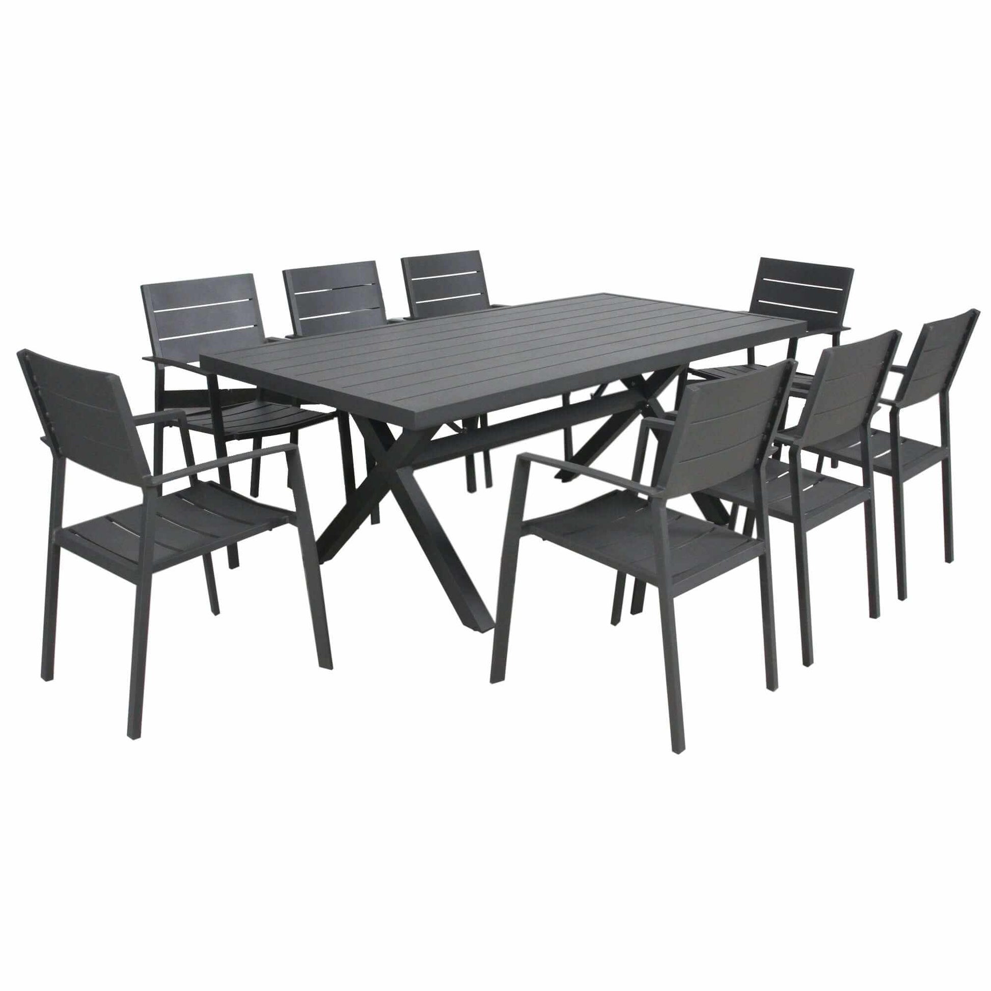 Percy 9pc 200cm Outdoor Dining Table Chair Set Aluminium Frame - Grey