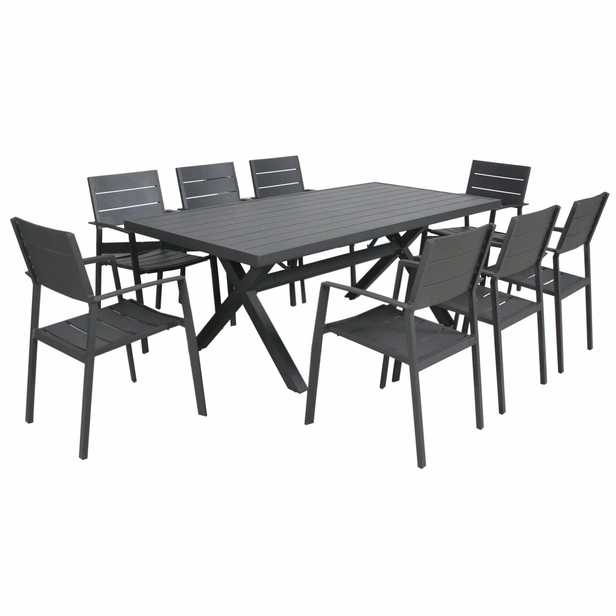 Percy 9pc 200cm Outdoor Dining Table Chair Set Aluminium Frame - Grey