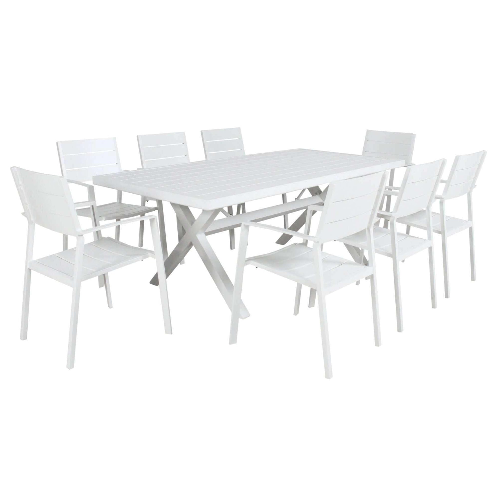 Percy 9pc Aluminium Frame Outdoor Trestle Dining Table Set With Chairs
