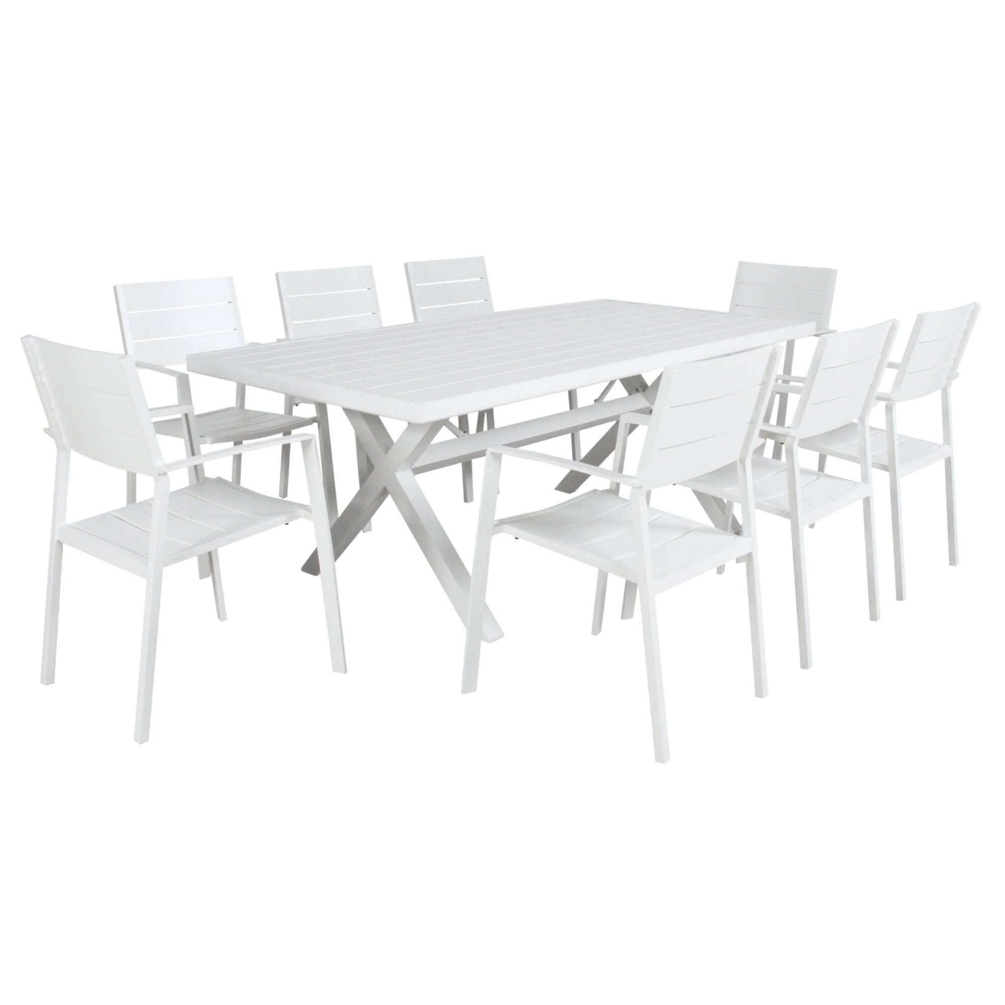 Percy 9pc Aluminium Frame Outdoor Trestle Dining Table Set With Chairs